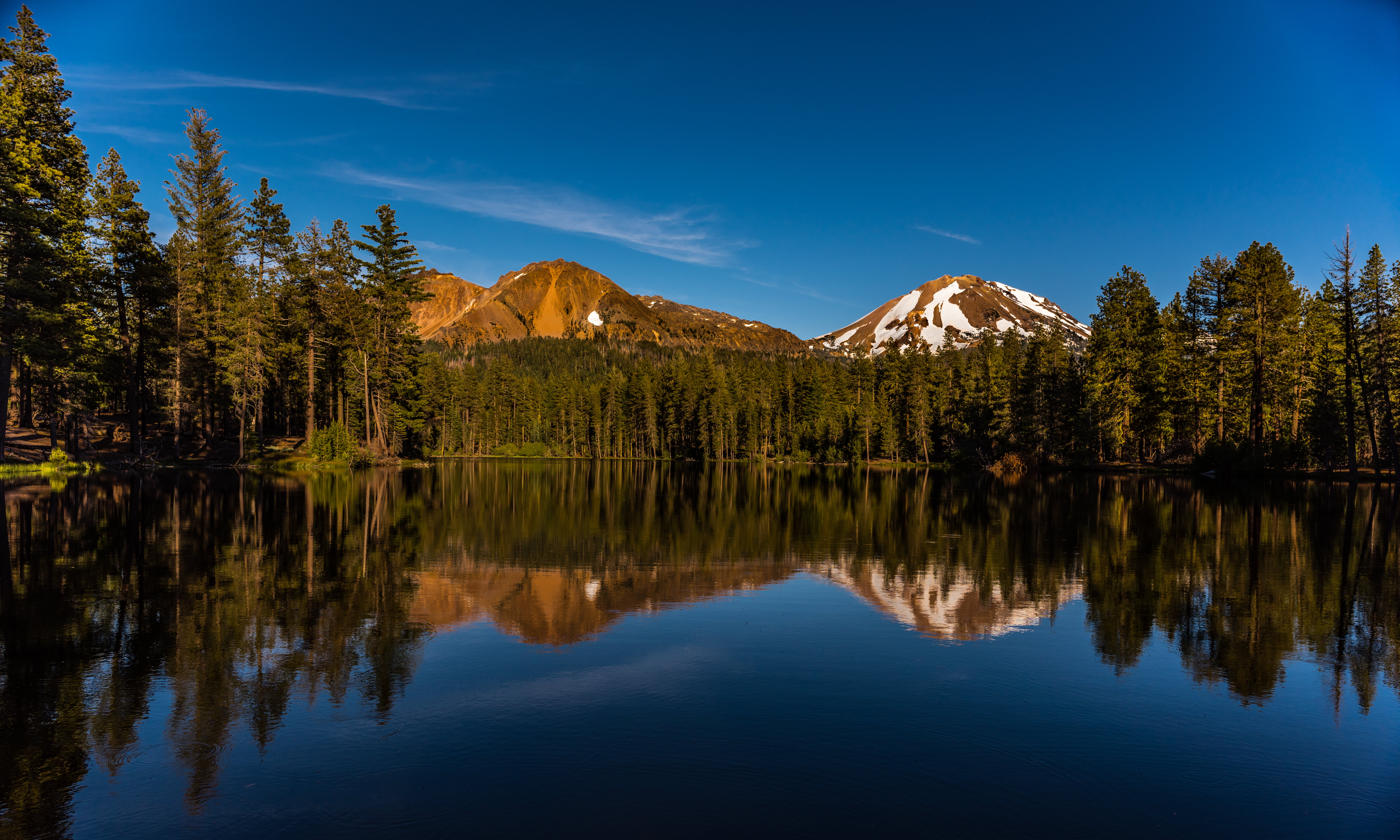 near, Nikon, f/1, sky, Lassen Volcanic National Park, tree, surrounded, Reflection, 8G, Lake, outdoor, Nikkor, mountain, Water  blue, Outdoors, 5K, water, HD Wallpaper
