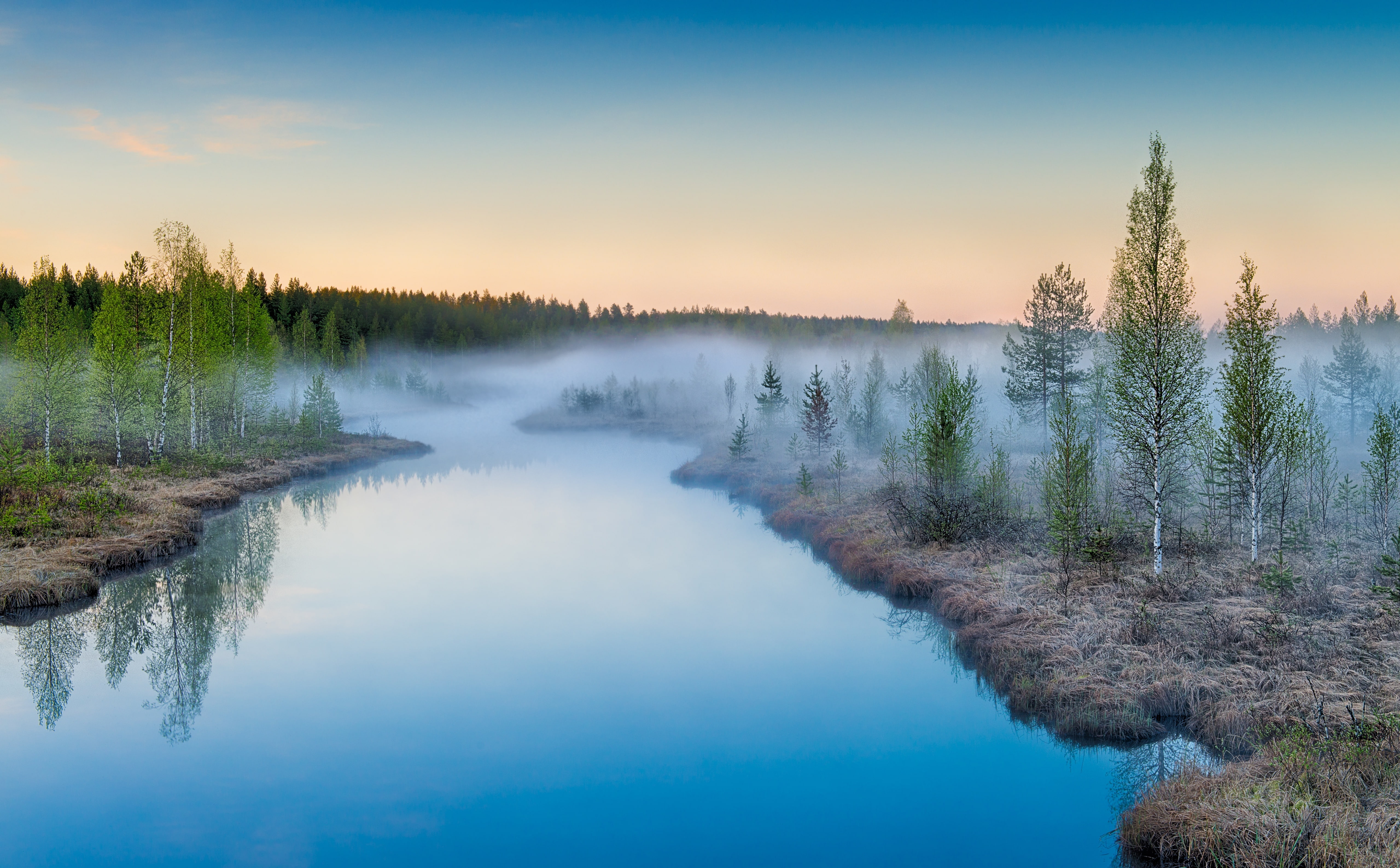 Landscape, lieksa, nikkor, Europe, water, d800, suomi, tree, environment, ruunaantie, Sunrise, Finland, 2470mmf28, Mist, non-urban scene, Zoom, no people, HD Wallpaper