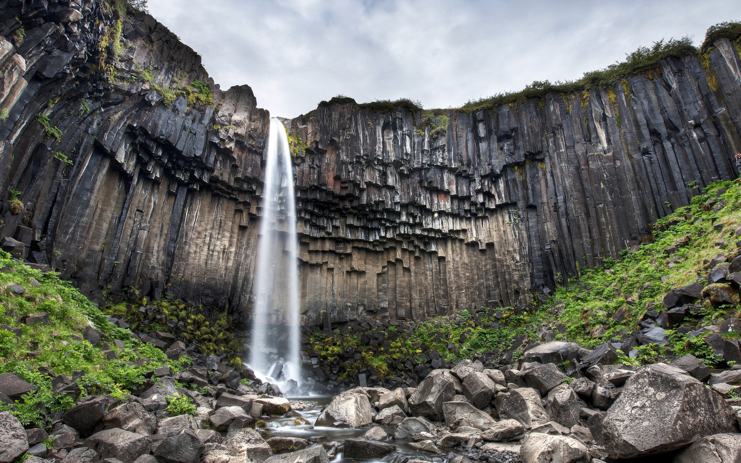 travel destinations, long exposure, non-urban scene, waterfalls, power in nature, nature, beauty in nature, plants, outdoors, Iceland, rock, day, power, HD Wallpaper
