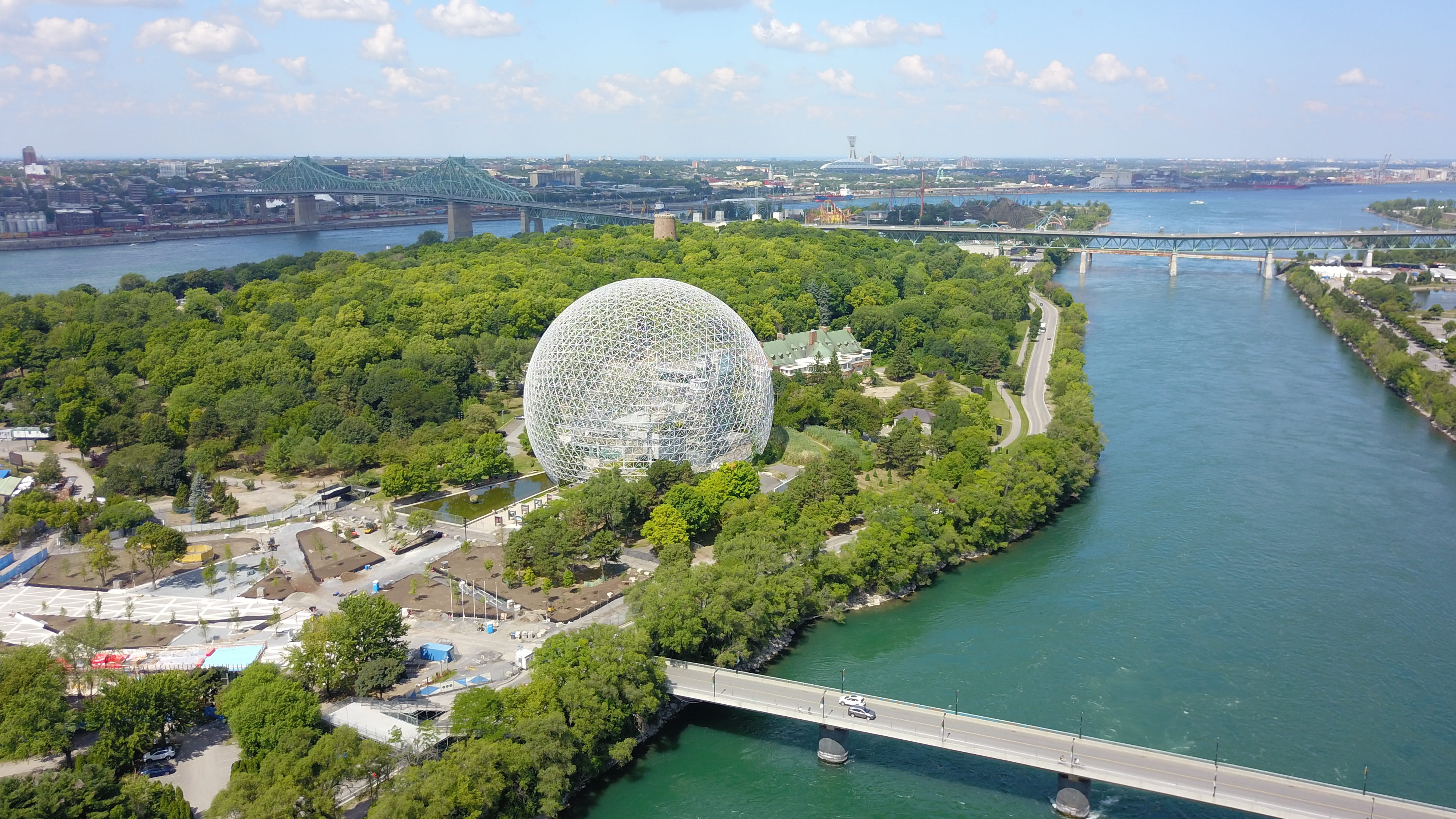 canada, ferris wheel, building exterior, no people, plant, sea, sky, outdoors, high angle view, cityscape, city, water, green color, 27 chemin macdonald, HD Wallpaper