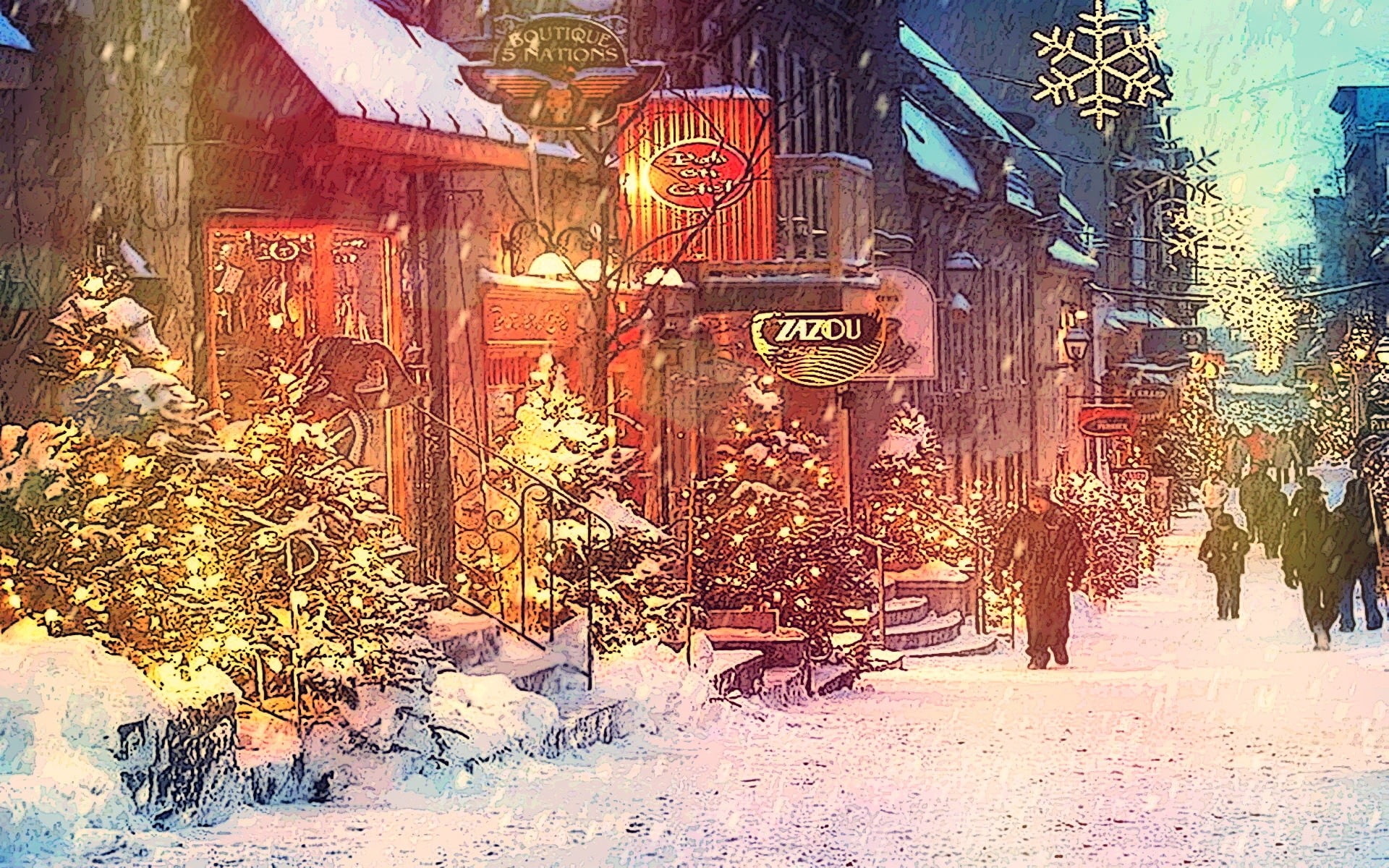 city, lights, snow, non-western script, script, day, architecture, walking, travel, buildings, 1080P, building exterior, outdoors, cold temperature, group, HD Wallpaper