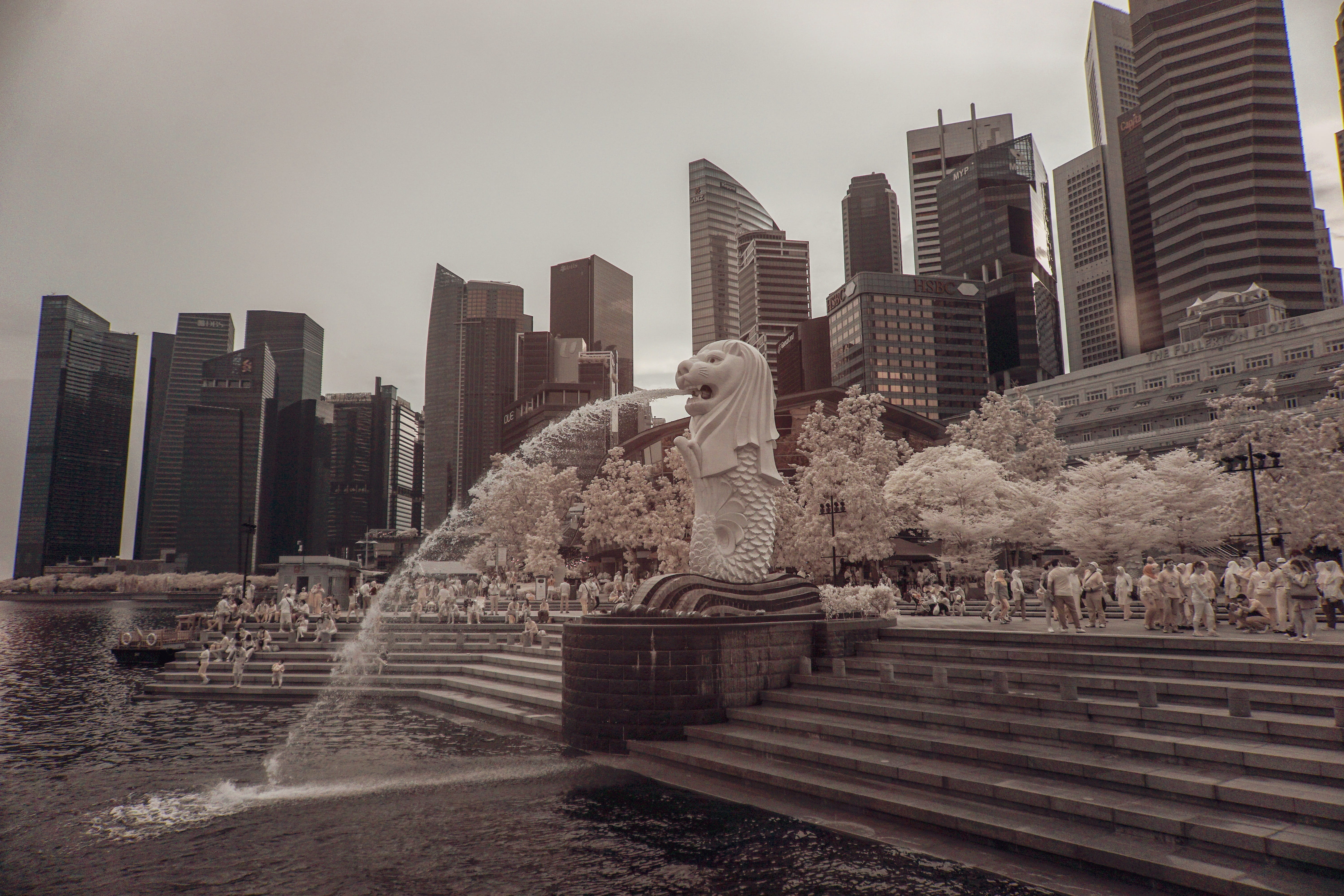 city, merlion, business, one person, skyscraper, tall - high, built structure, leisure activity, infrared, real people, women, modern, 5K, young adult, HD Wallpaper