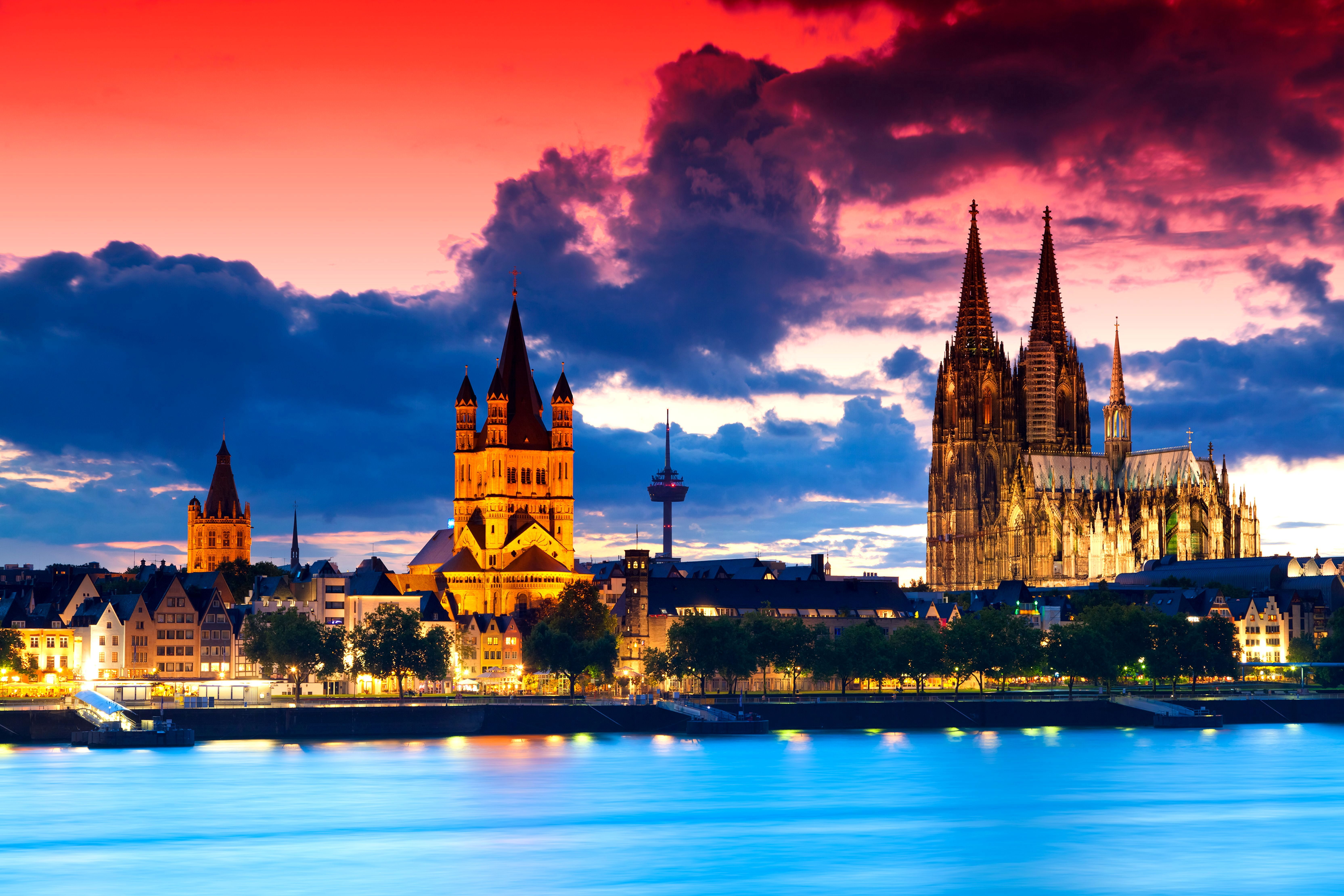 5K, Gothic, the sky, the city, the evening, Germany, Cologne Cathedral, sunset, vintage, architecture, clouds, panorama, HD Wallpaper