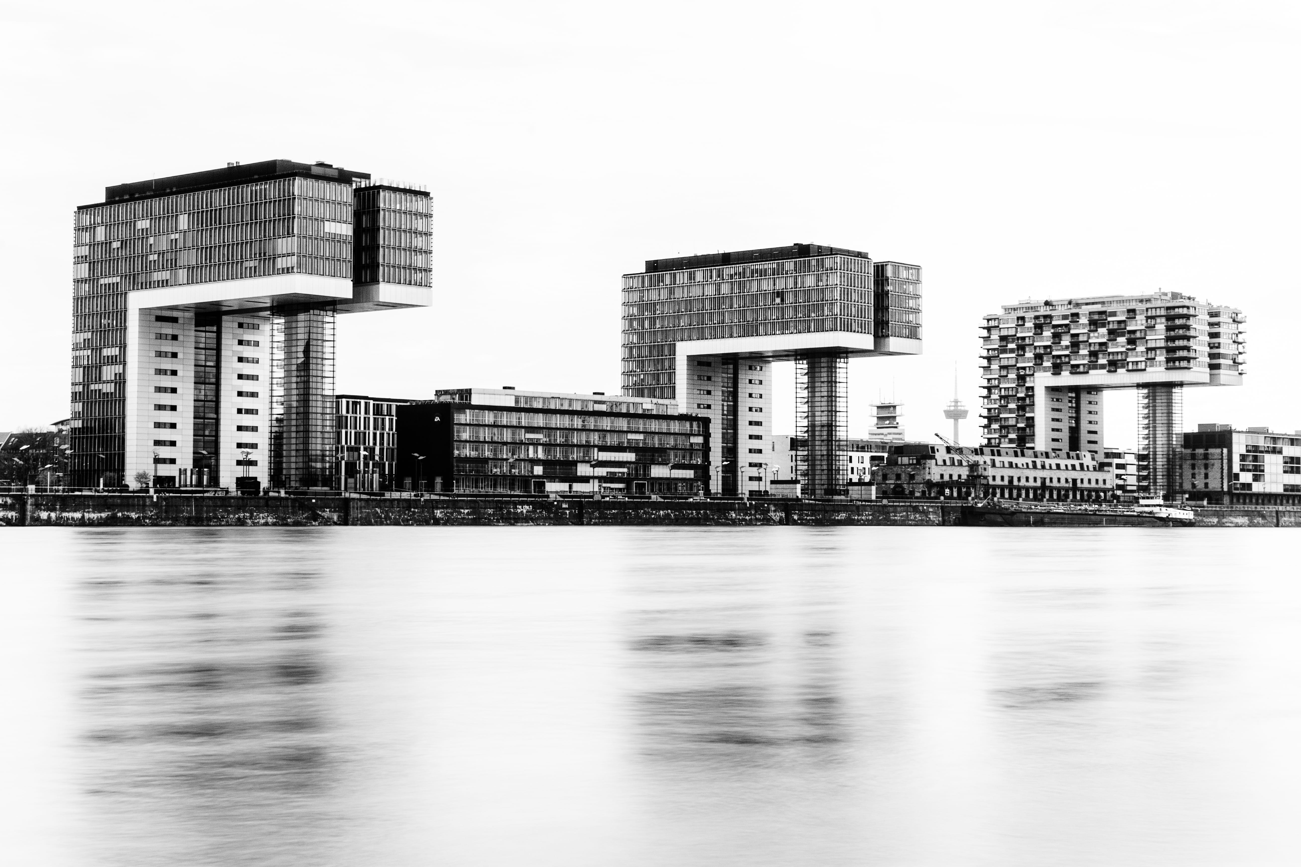 city, cityscape, long exposure, no people, rhine, outdoors, clear sky, water, building exterior, reflection, germany, residential district, waterfront, HD Wallpaper
