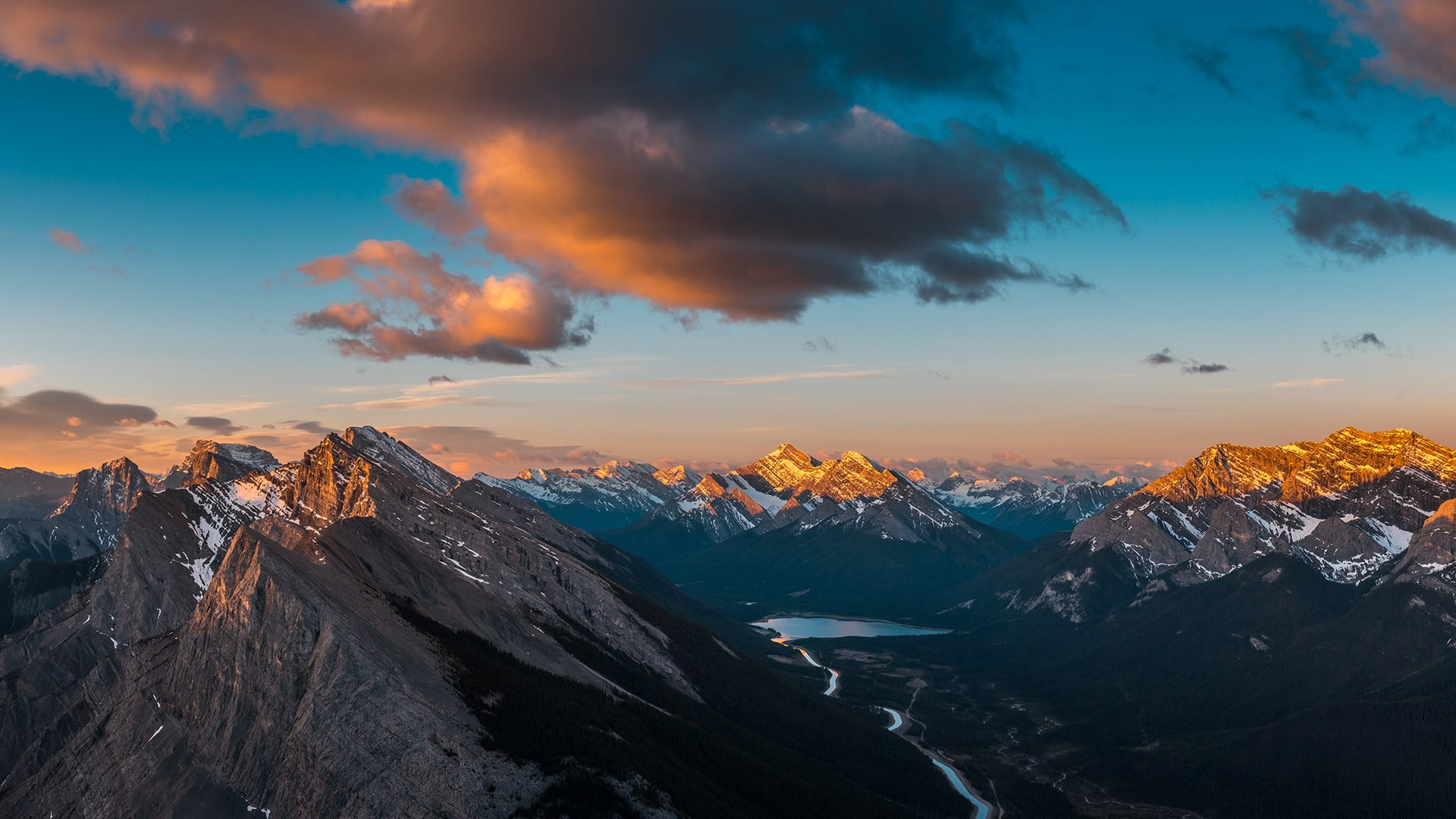 dramatic sky, landscape, mountains, winter, no people, travel destinations, mountain peak, gray, cold temperature, Alberta, mountain, environment, sunset, HD Wallpaper