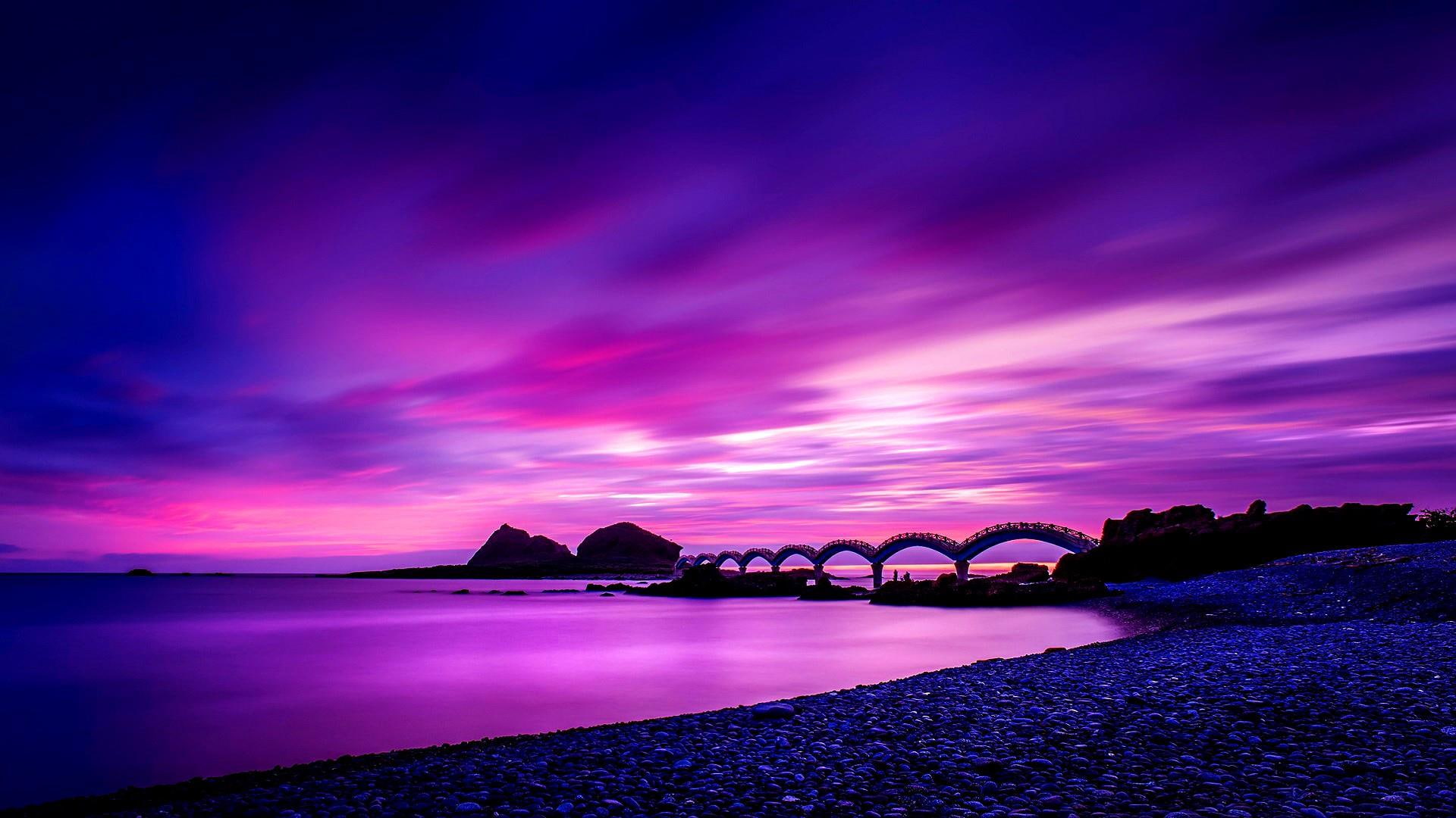 1080P, city, water, islands, taiwan, sunrise, sea, coast, bridge, beach, sanxiantai, island, HD Wallpaper
