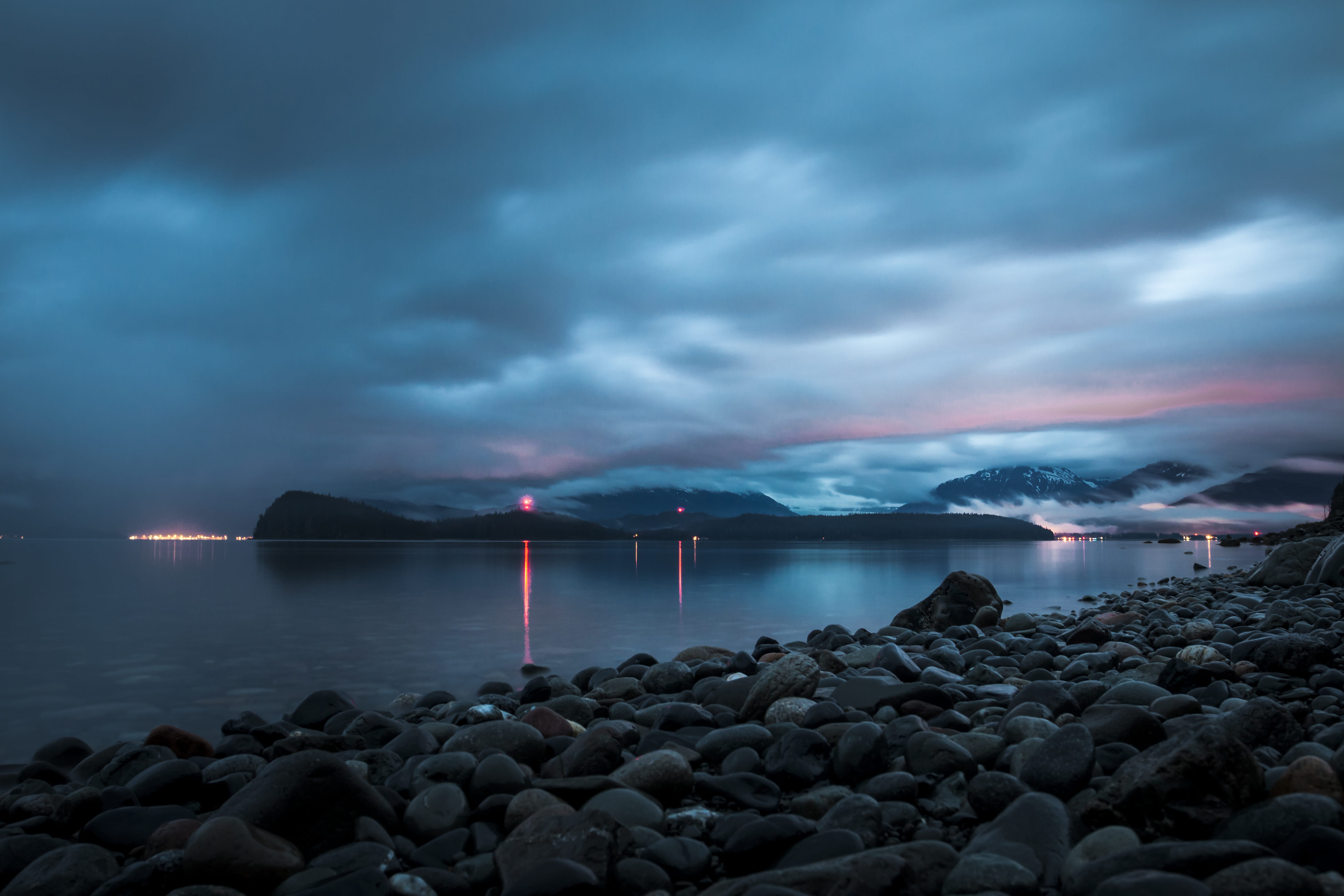 nature, lake, dusk, rock - object, sea, sky, no People, non-urban scene, tranquility, rock, dark, beach, cloudscape, painting, sunset, solid, landscape, HD Wallpaper