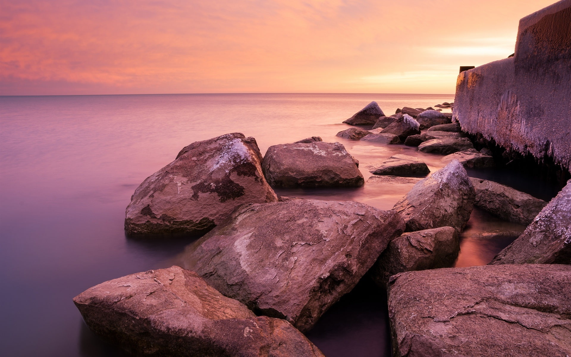 Sunrise, Park, formation, Shore, Chicago, rock, Hyde, brown, 1080P, Michigan, Sea, HD Wallpaper