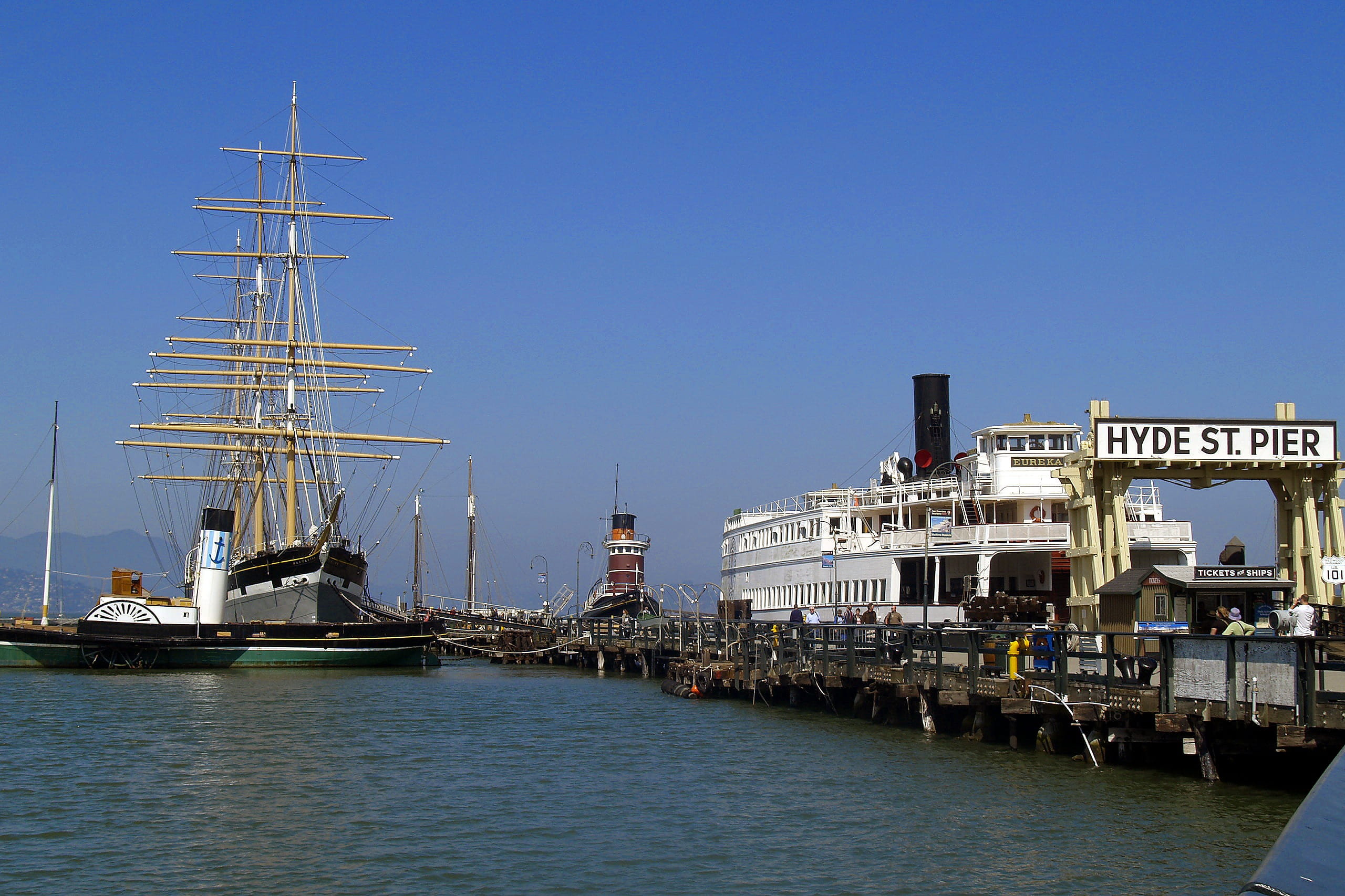 sky, sailing ship, nature, no people, sailing, sailboat, nautical vessel, shuffle boat, mast, pole, Francisco, clear sky, built structure, pacific, sea, HD Wallpaper