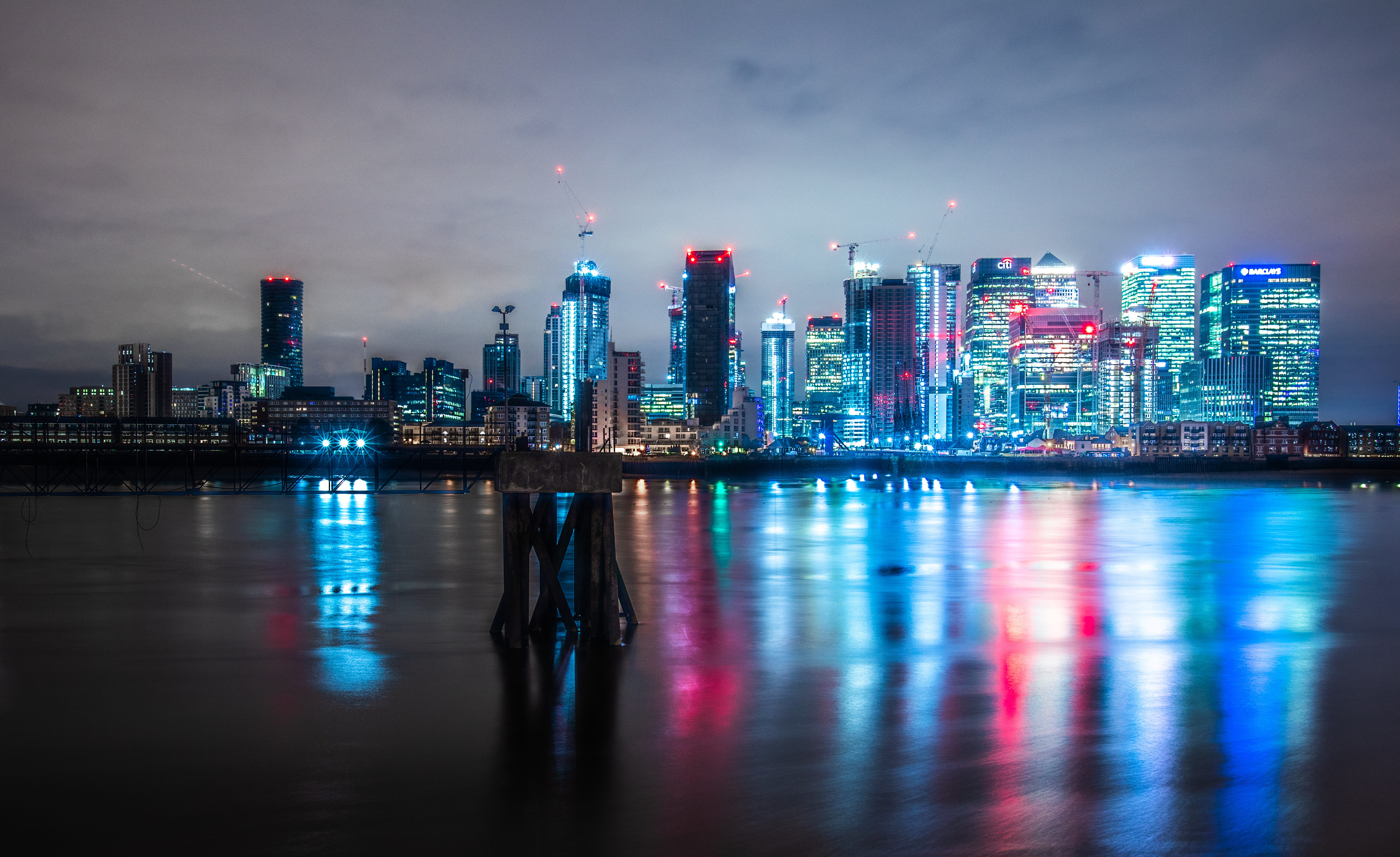 cityscape, river, nature, building, panoramic, office building, city, river thames london greenwich canary wharf lights dawn, urban skyline, landscape, HD Wallpaper