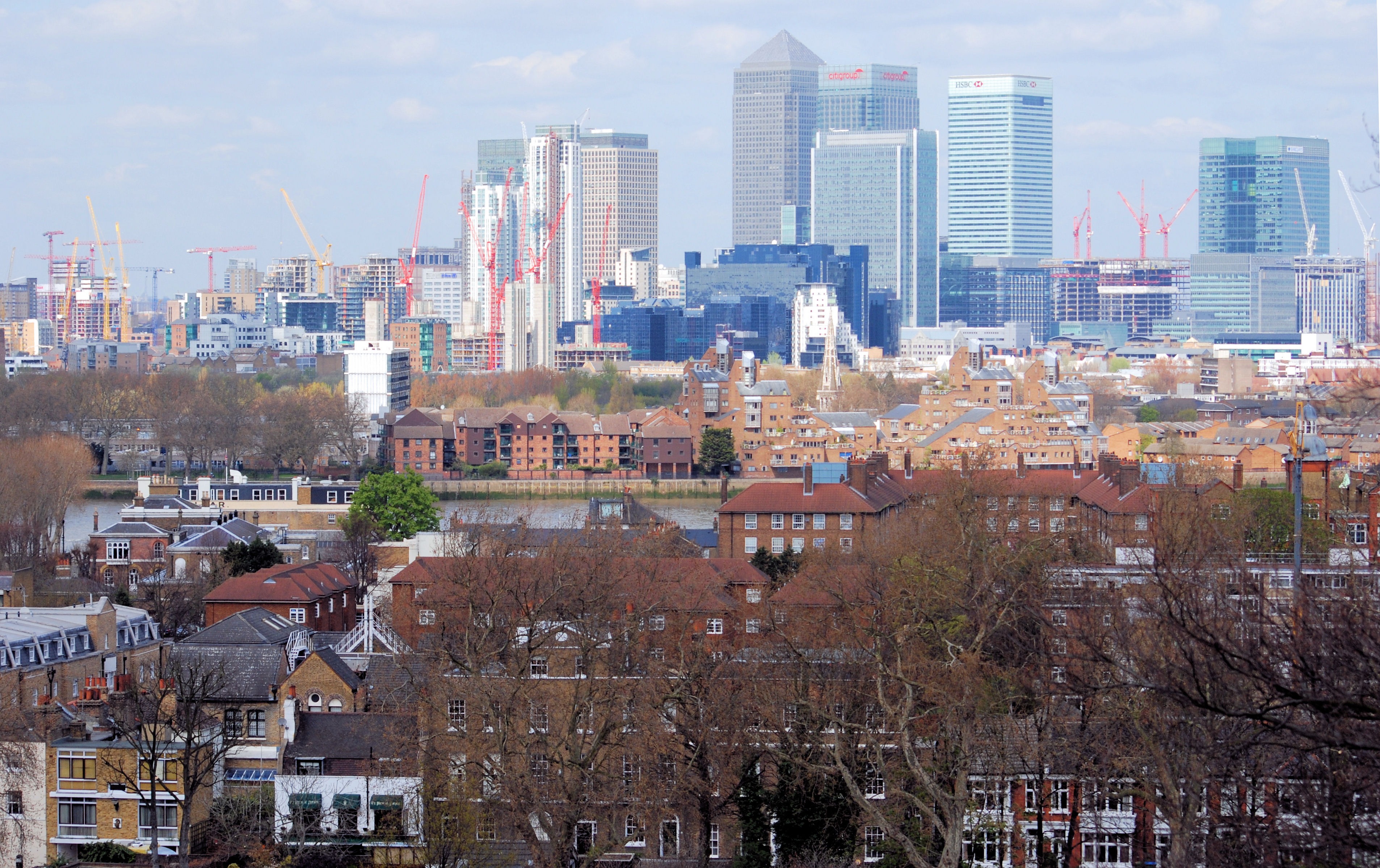 residential district, built structure, landscape, skyscraper, modern, outdoors, architecture, urban skyline, day, london, building exterior, nature, great britain, HD Wallpaper