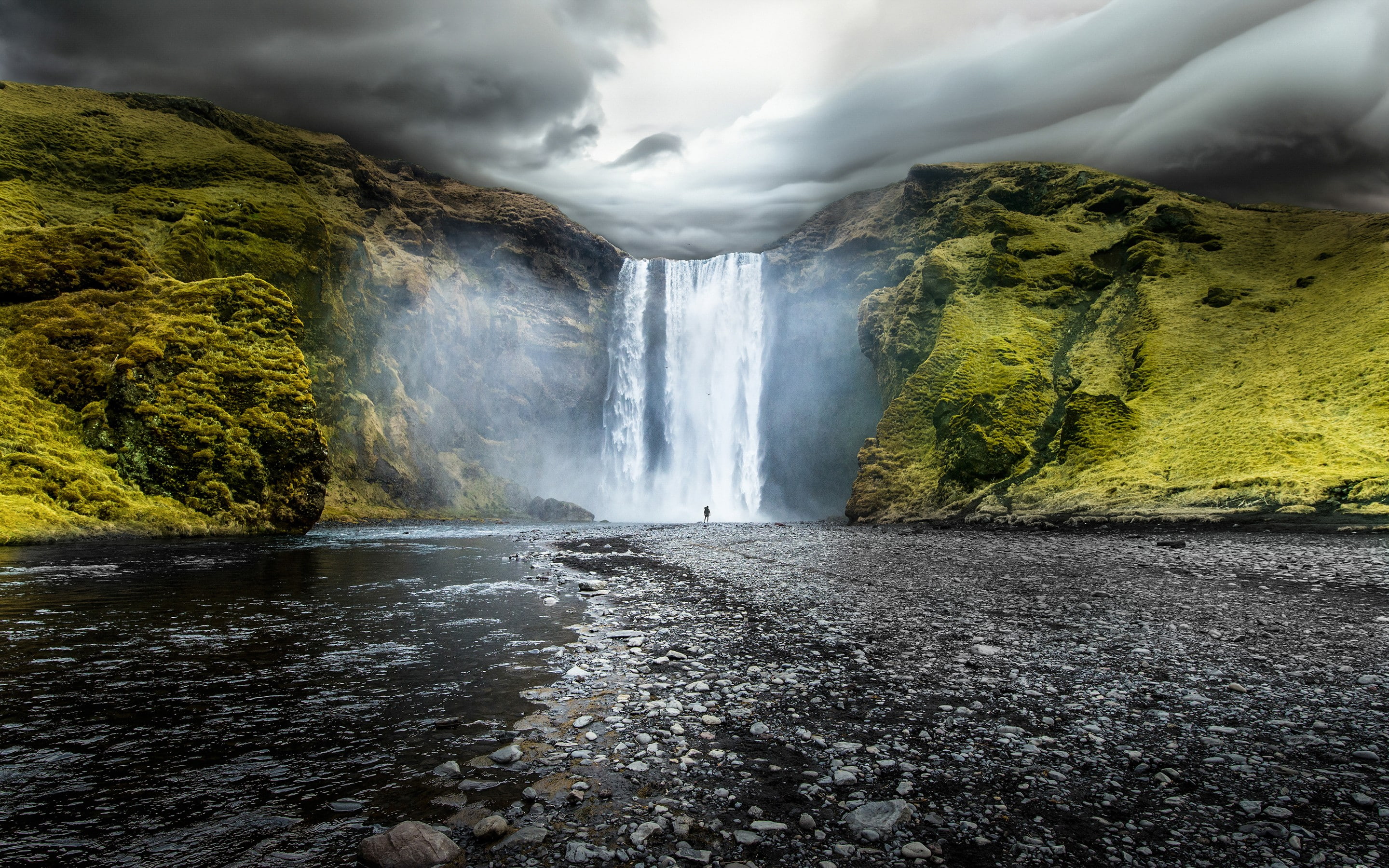 nature, 2K, Skogafoss Waterfalls, Iceland, landscape, waterfall, HD Wallpaper