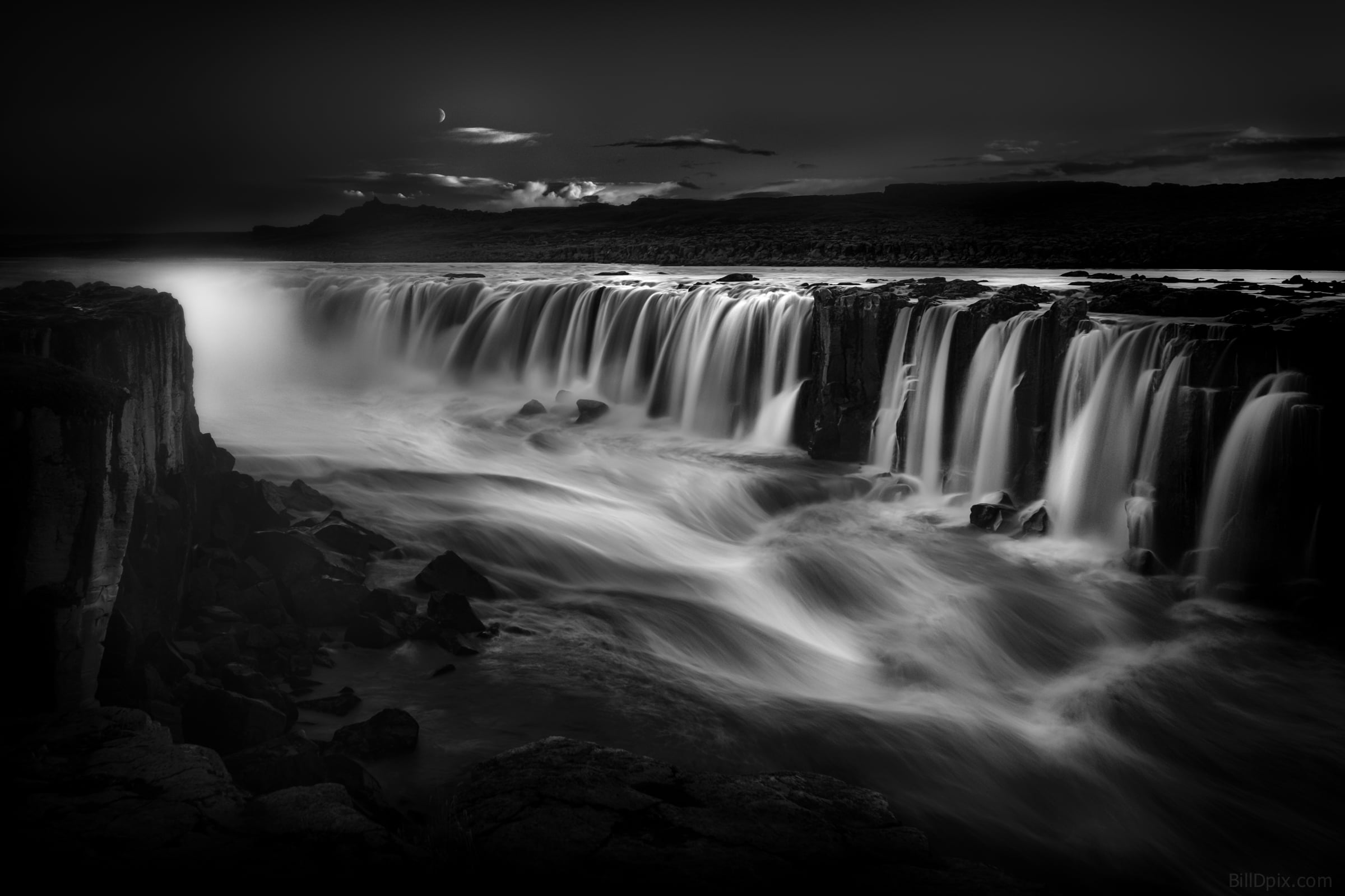 1080P, Selfoss, photography, nature, Iceland, Waterfall, waterfalls, grayscale, rock - Object, scenics, landscape, river, water, blackandwhite, HD Wallpaper