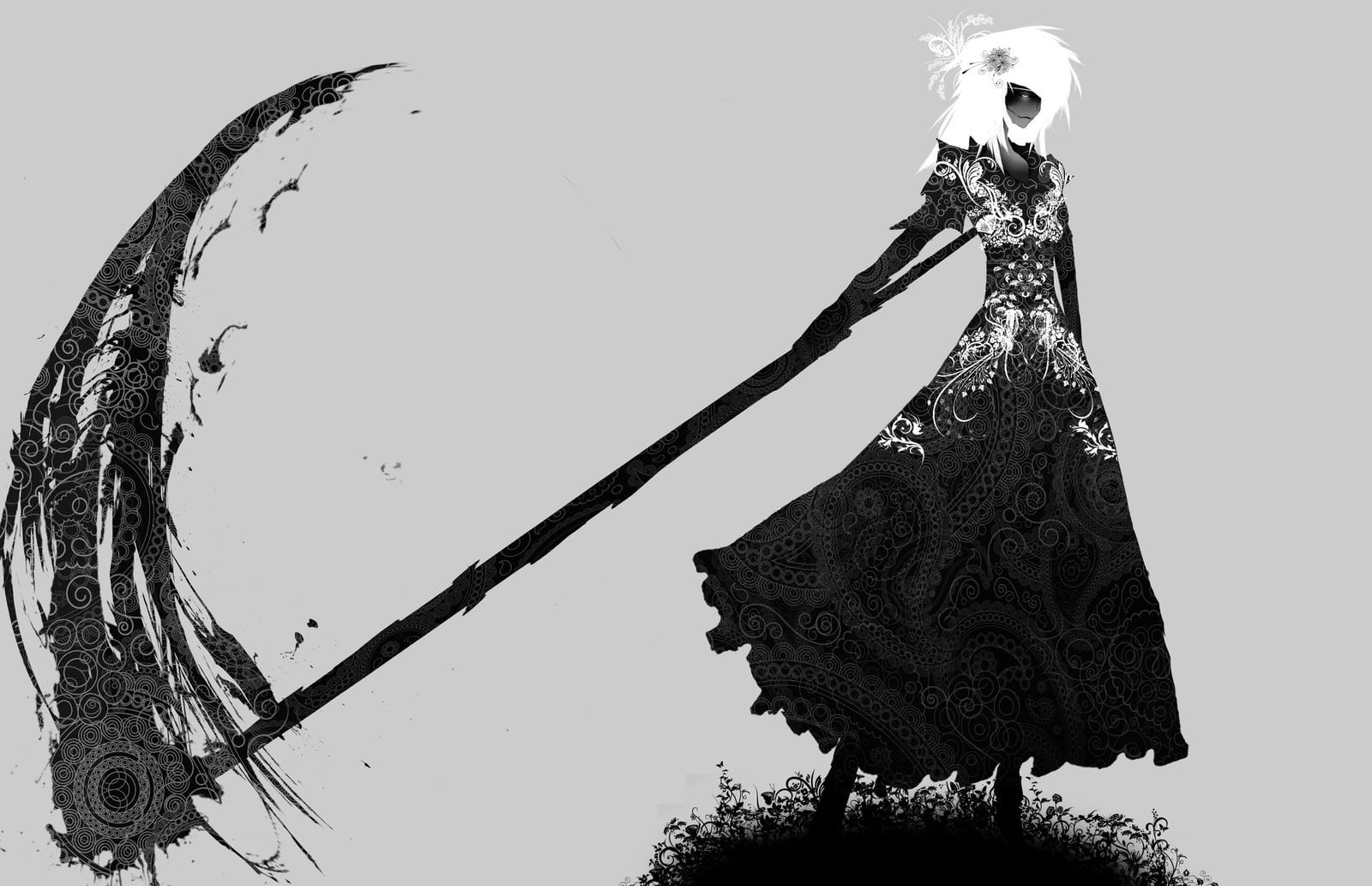 720P, reaper, belief, illustration, monochrome, no people, tree, event, art and craft, craft, nature, sky, sculpture, grim, low angle view, representation, HD Wallpaper