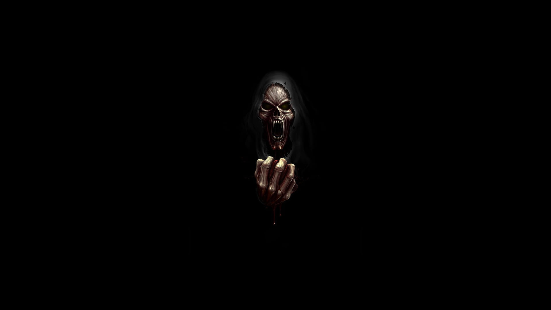 minimalism, fantasy art, Grim Reaper, skull, blood, 1080P, piercing, bones, evil, vampires, HD Wallpaper