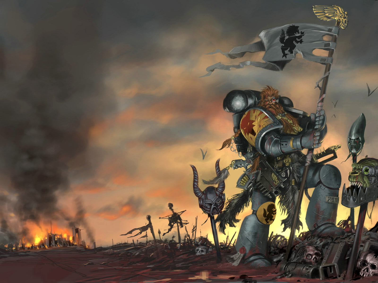 creativity, sunset, halloween, smoke - Physical Structure, sculpture, iron - Metal, evil, dark, fire - Natural Phenomenon, male likeness, Warhammer 40000, HD Wallpaper