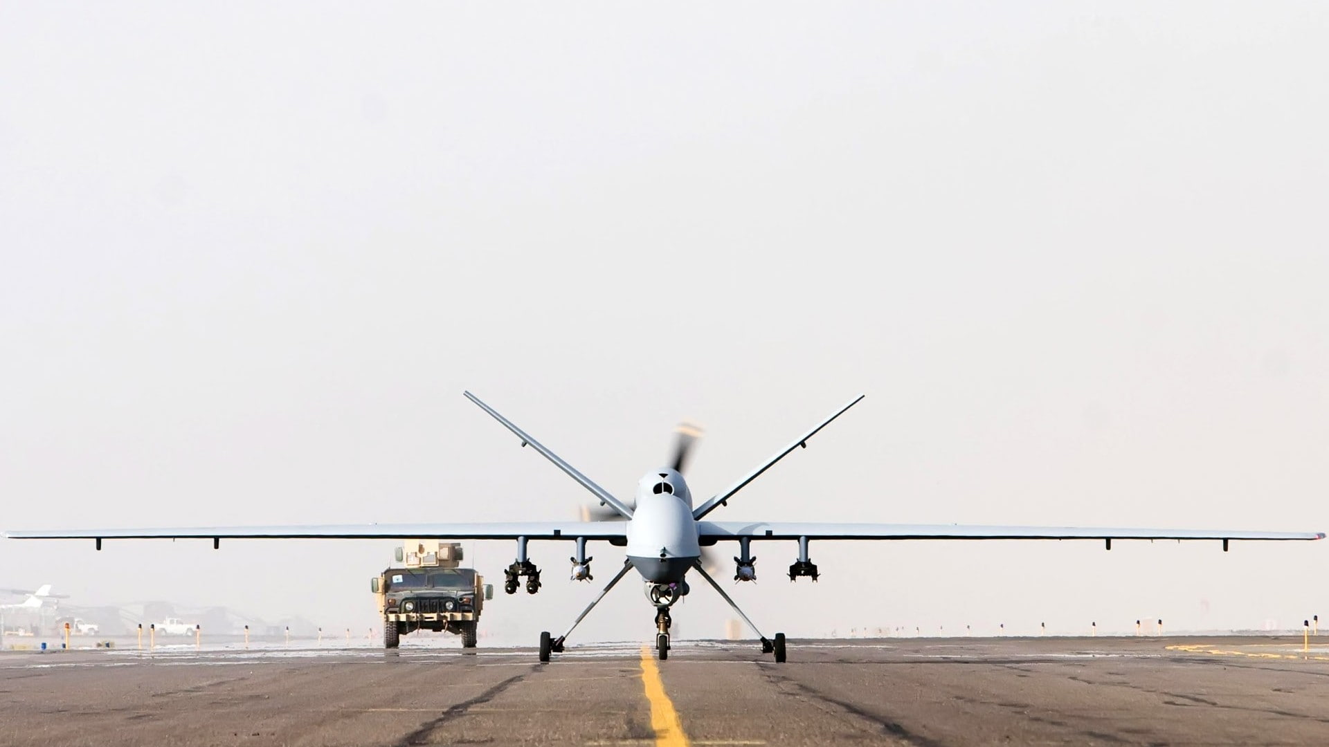 copy space, drone, military aircraft, airport runway, military, day, aerospace industry, outdoors, MQ-9 Reaper, air vehicle, travel, sky, mode of transportation, HD Wallpaper