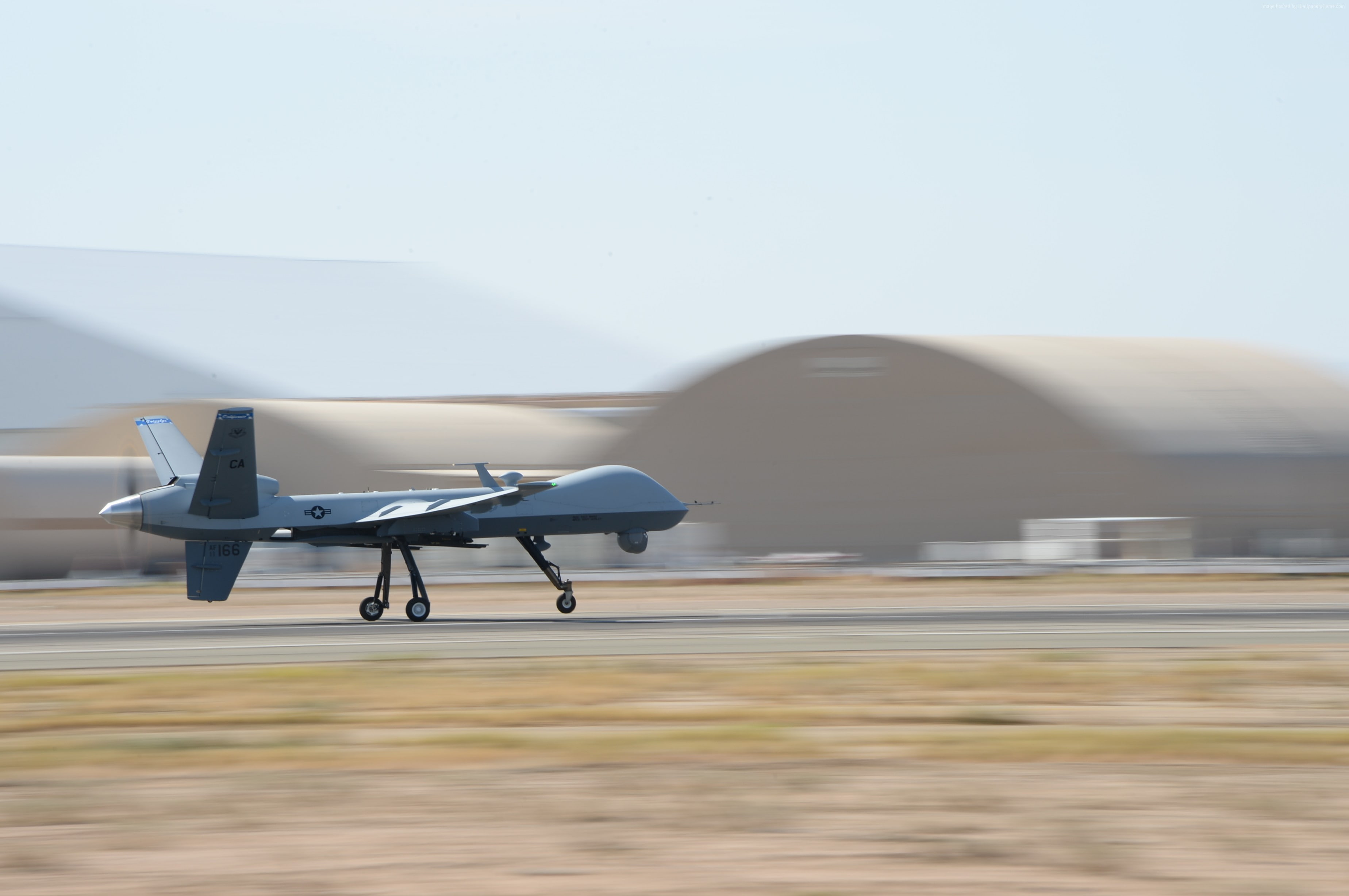 USA Army, clear sky, airport, copy space, speed, nature, MQ-9 Reaper, 2K, air vehicle, mode of transportation, landing, outdoors, seat, drone, aerospace industry, HD Wallpaper