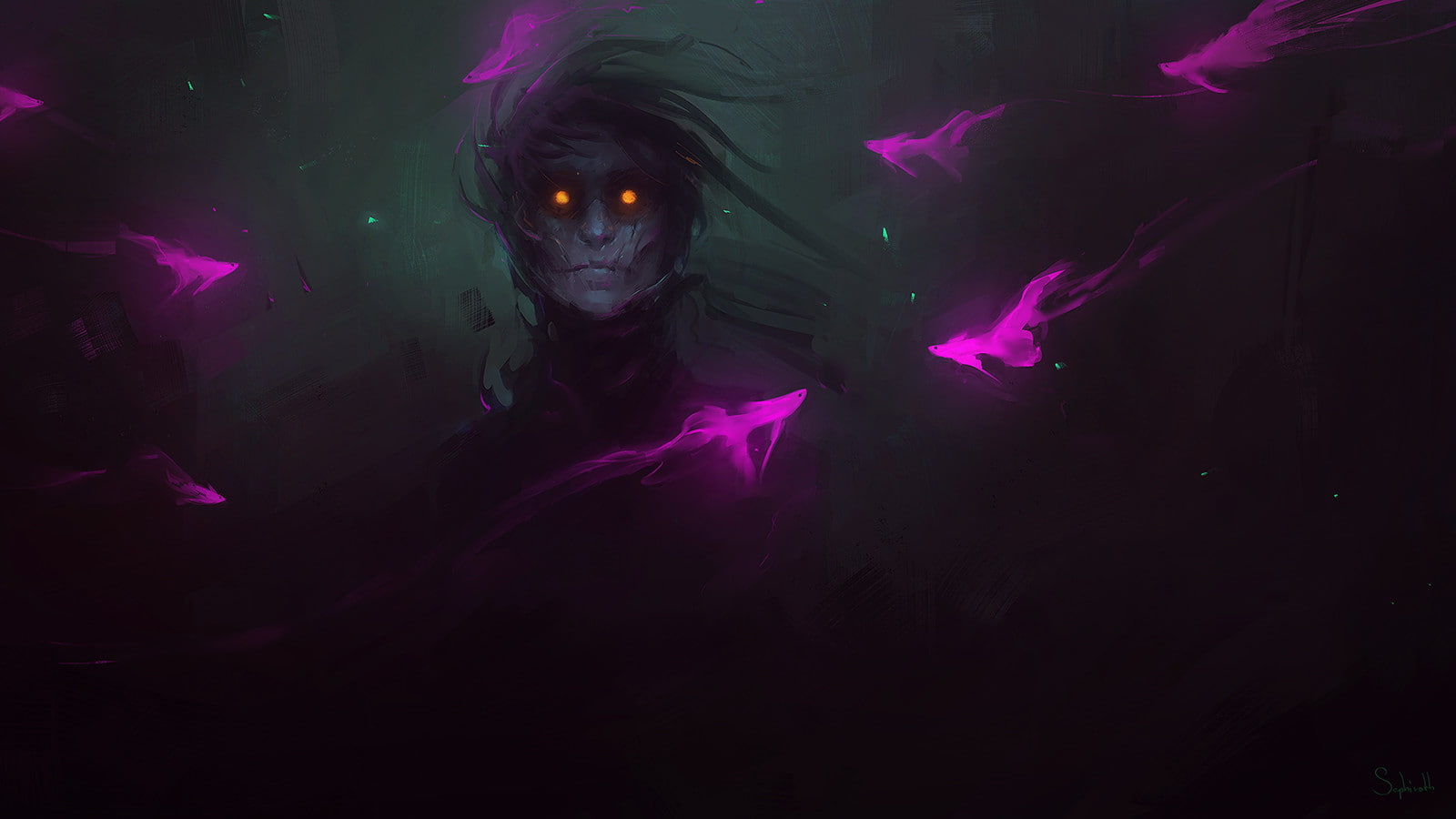 digital art, men, horror, drawing, Sephiroth Art, neon, 720P, HD Wallpaper