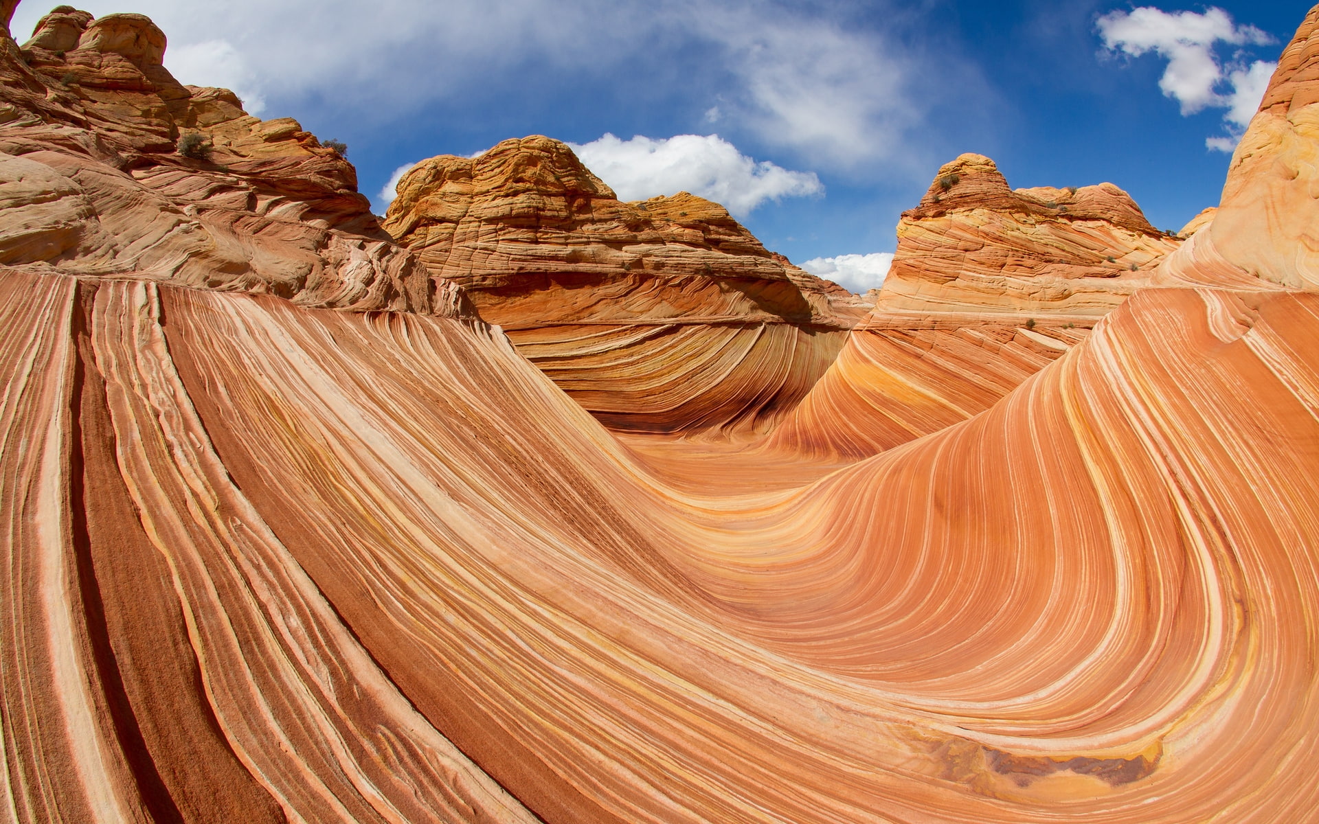 vermilion, textures, sky, canyon, coyote buttes, lines, buttes, cliffs, coyote, clouds, 1080P, HD Wallpaper