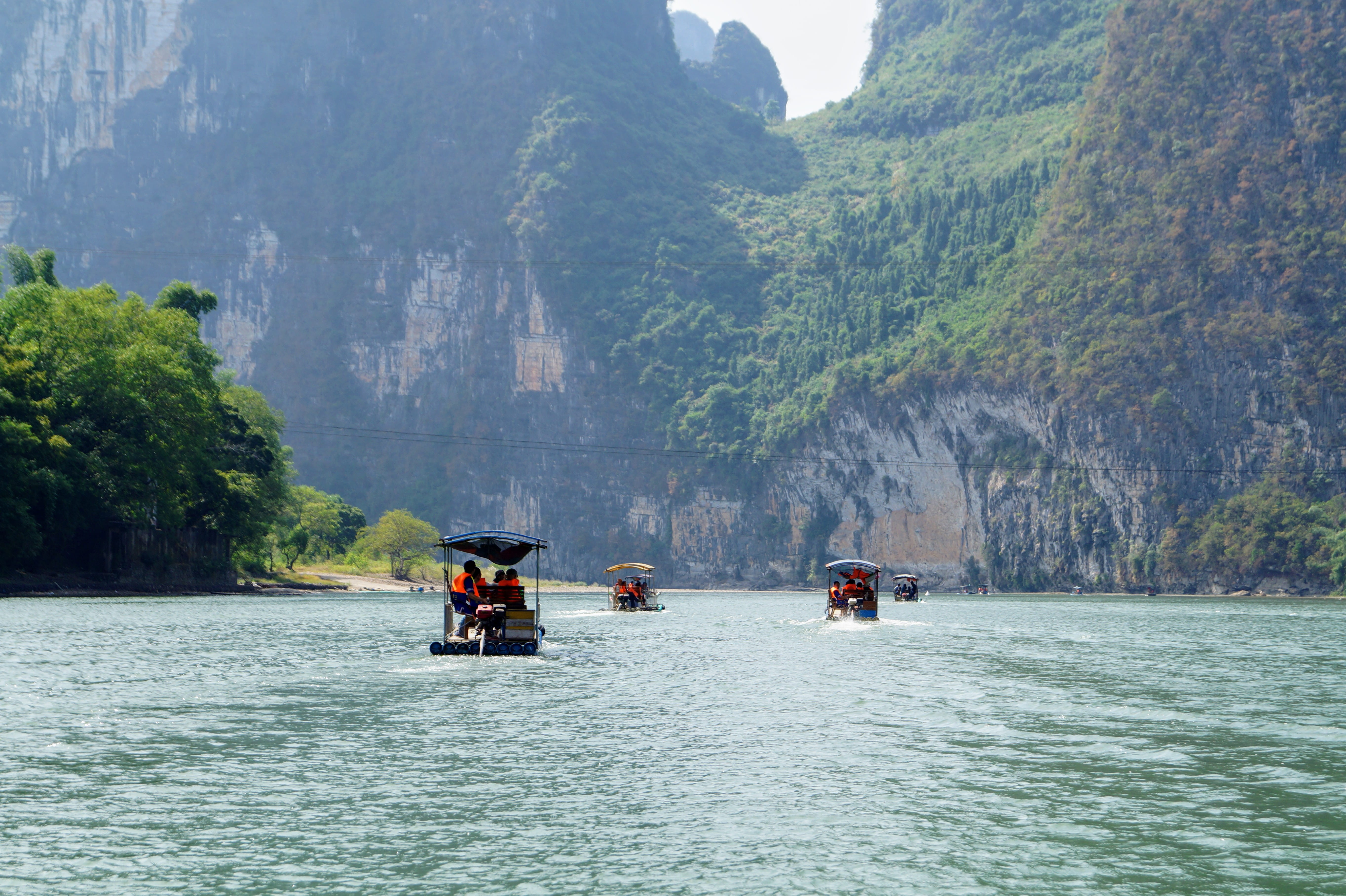 nautical vessel, plant, china, tourist ships, tourist, leisure activities, turism, riding, rowboat, people, watercraft, landscape, scenics - nature, tree, HD Wallpaper
