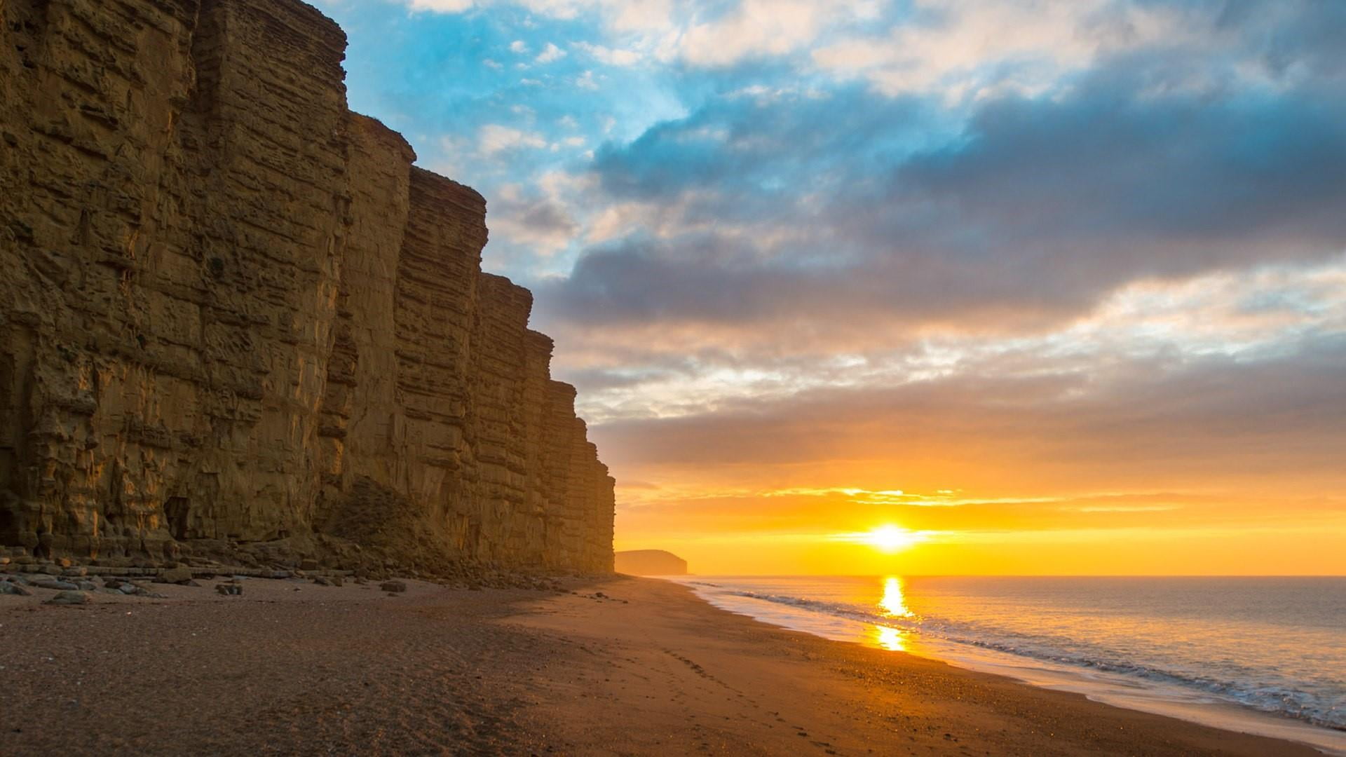 horizon, bridport, united kingdom, ancient civilization, travel, tranquility, dorset, built structure, sun, cliff, morning, outdoors, beach, travel destinations, HD Wallpaper