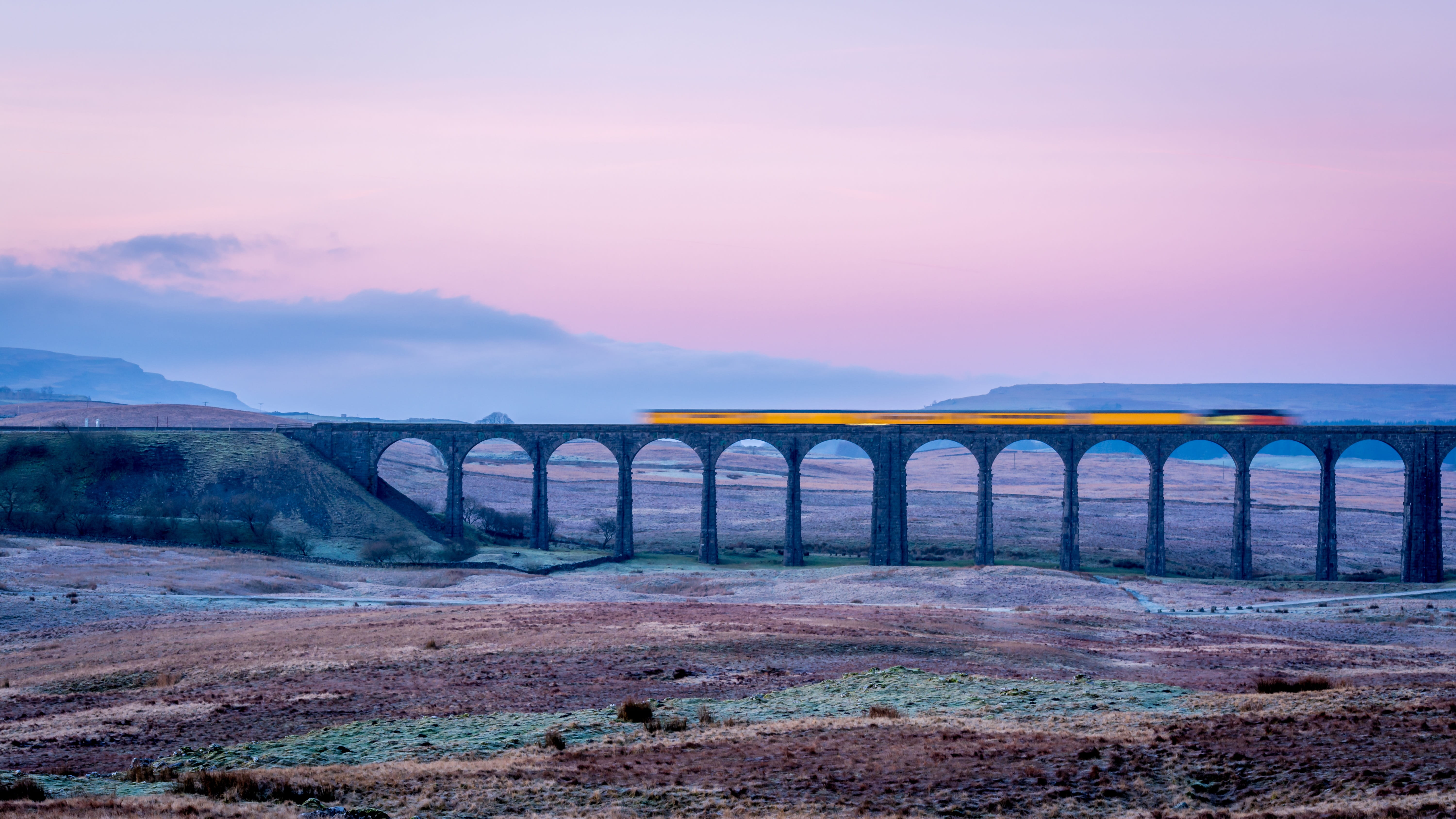 sky, train, connection, bridge - man made structure, countryside, uk, architectural column, tranquility, arch, architecture, outdoors, valley, north, landscape, HD Wallpaper