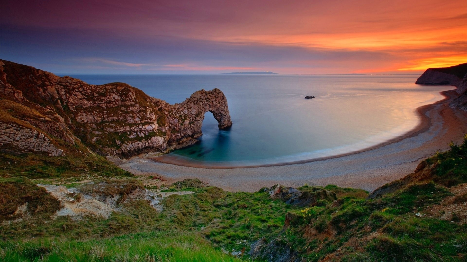 Dorset, England, Water, Coastline, Arch, Beach, Sunset, Sand, 1080P, Rock, Earth, Ocean, Durdle Door, HD Wallpaper