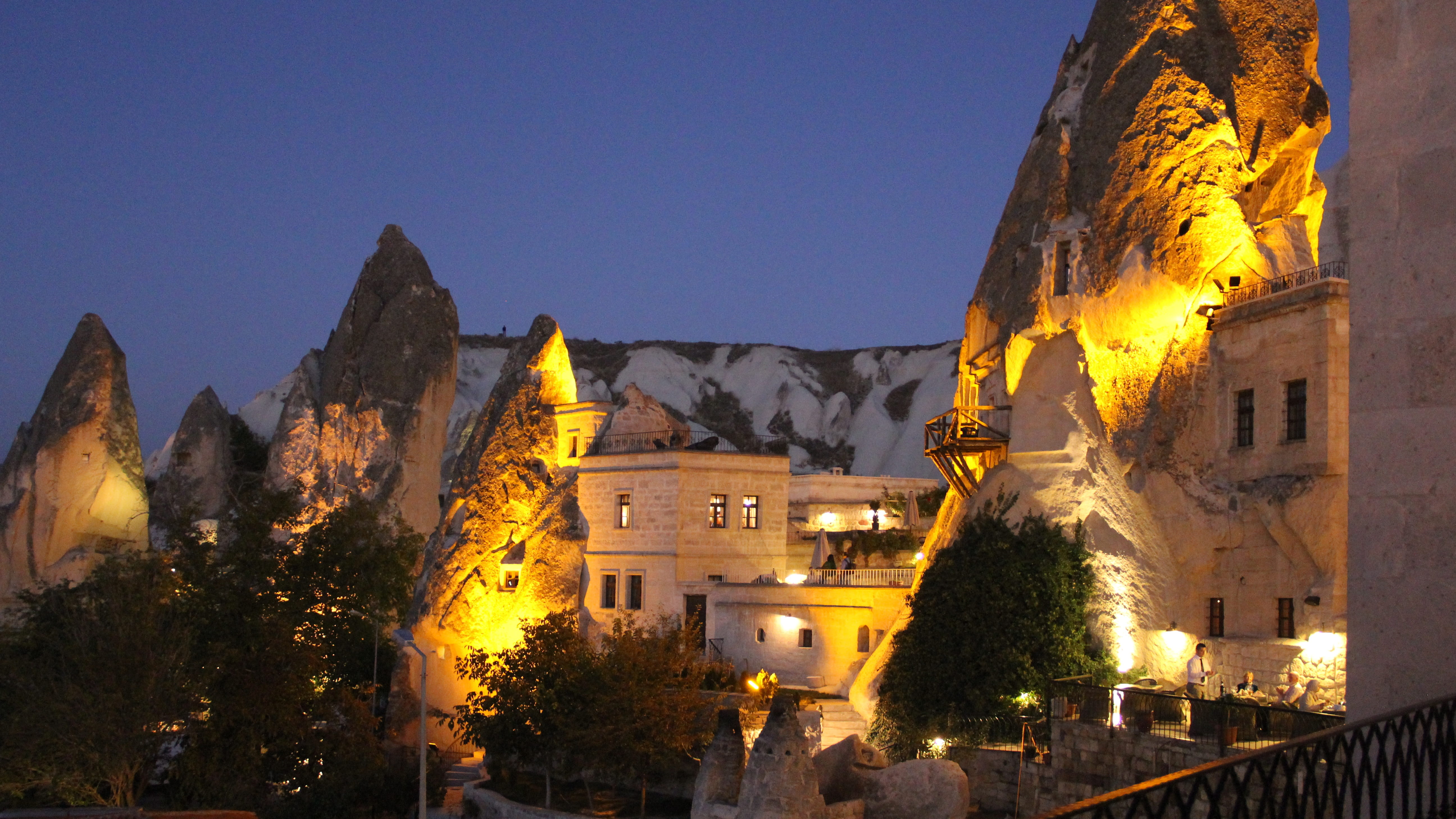 limestone, goreme, panorama, volcanic, the past, spirituality, 5K, sky, built structure, religion, architecture, city, scene, tourist, traveling, dusk, HD Wallpaper