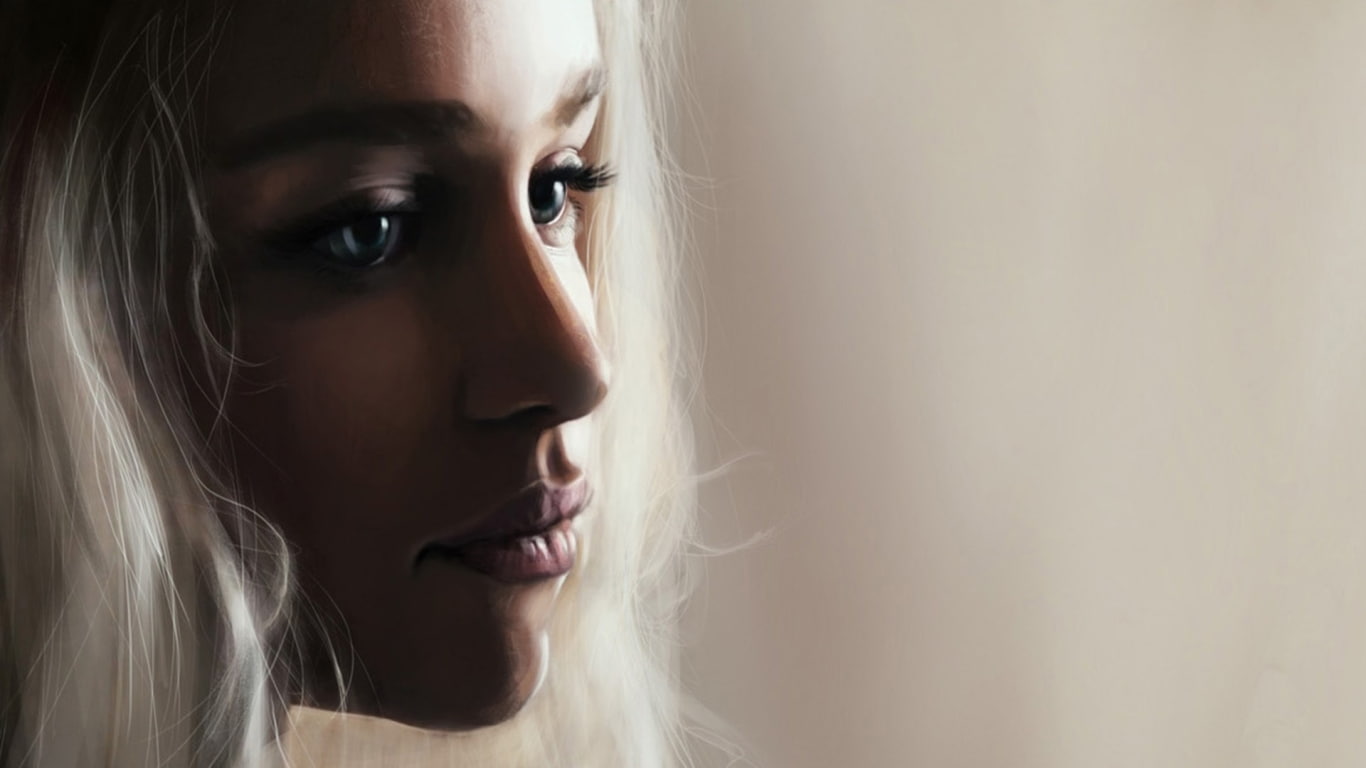 targaryen, game, hd, s, blonde, clarke, drawing, thrones, emilia, digital/artwork, mascara, daenerys, face, black, women, 720P, HD Wallpaper