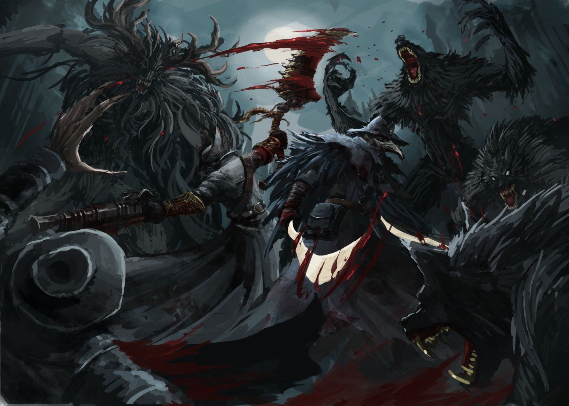 art and craft, festival, Video Game, Bloodborne, water, Sword, sculpture, 1080P, pattern, backgrounds, human representation, Werewolf, day, outdoors, close-up, HD Wallpaper