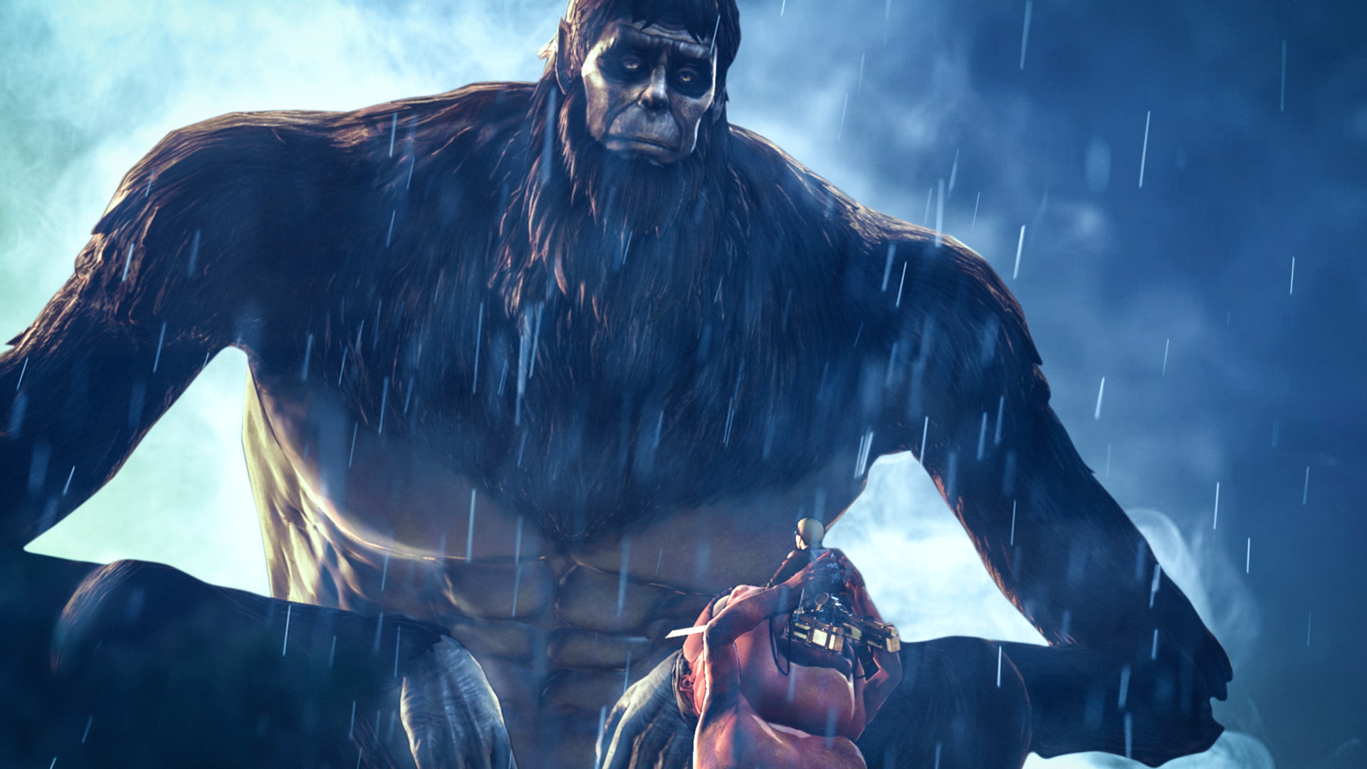 costume, men, activity, nature, front view, outdoors, people, waist up, holding, Shingeki no Kyojin, photography themes, titan, titan beast, 1080P, day, HD Wallpaper