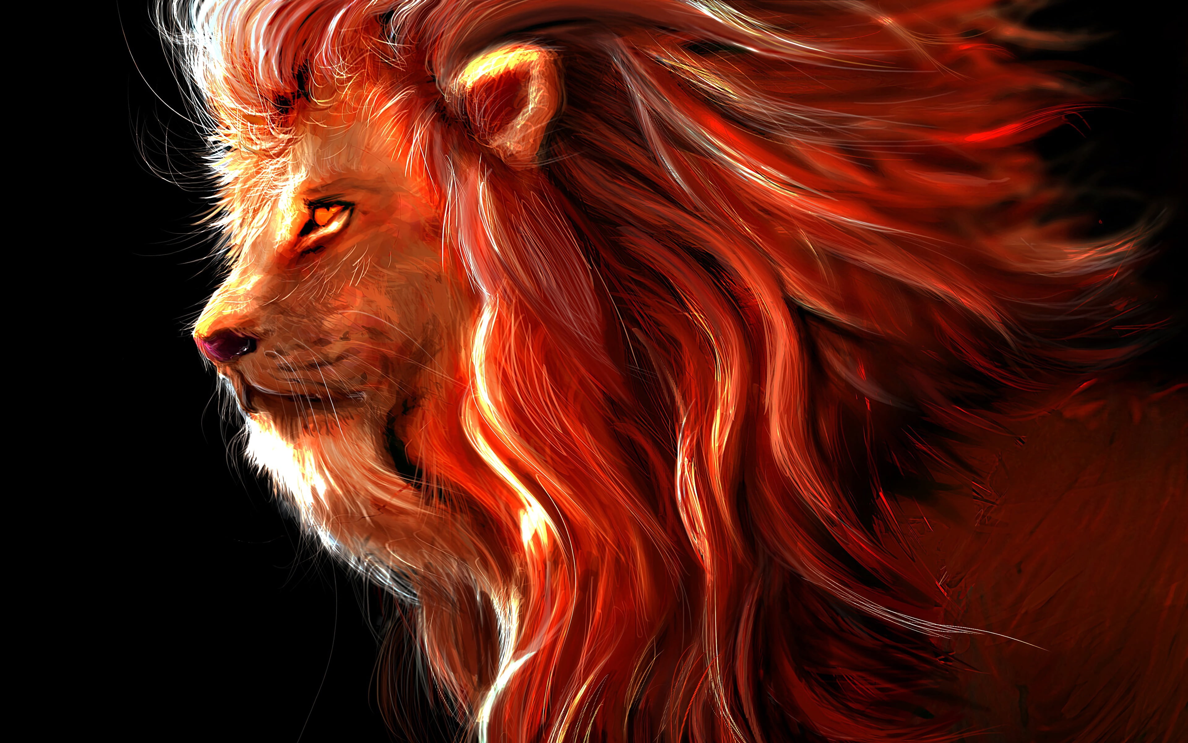 digital art, rendering, lion, king of beasts, 4k ultra hd background, 4K, predator, big cat, art, painting, HD Wallpaper
