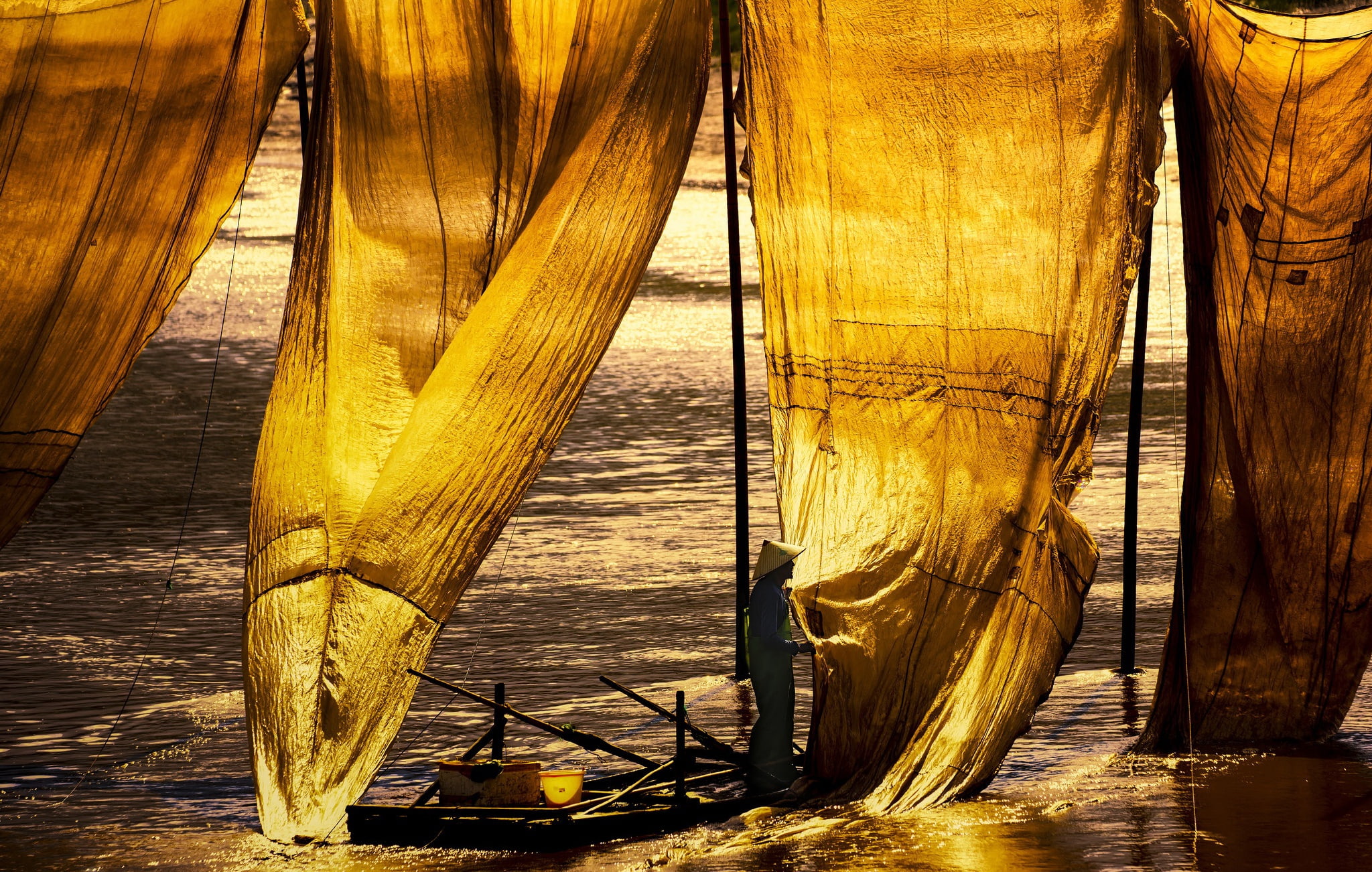 pattern, wood, yellow, security, sunlight, nautical vessel, sea, transportation, boat, day, wood - material, fishing net, indoors, built structure, rope, HD Wallpaper