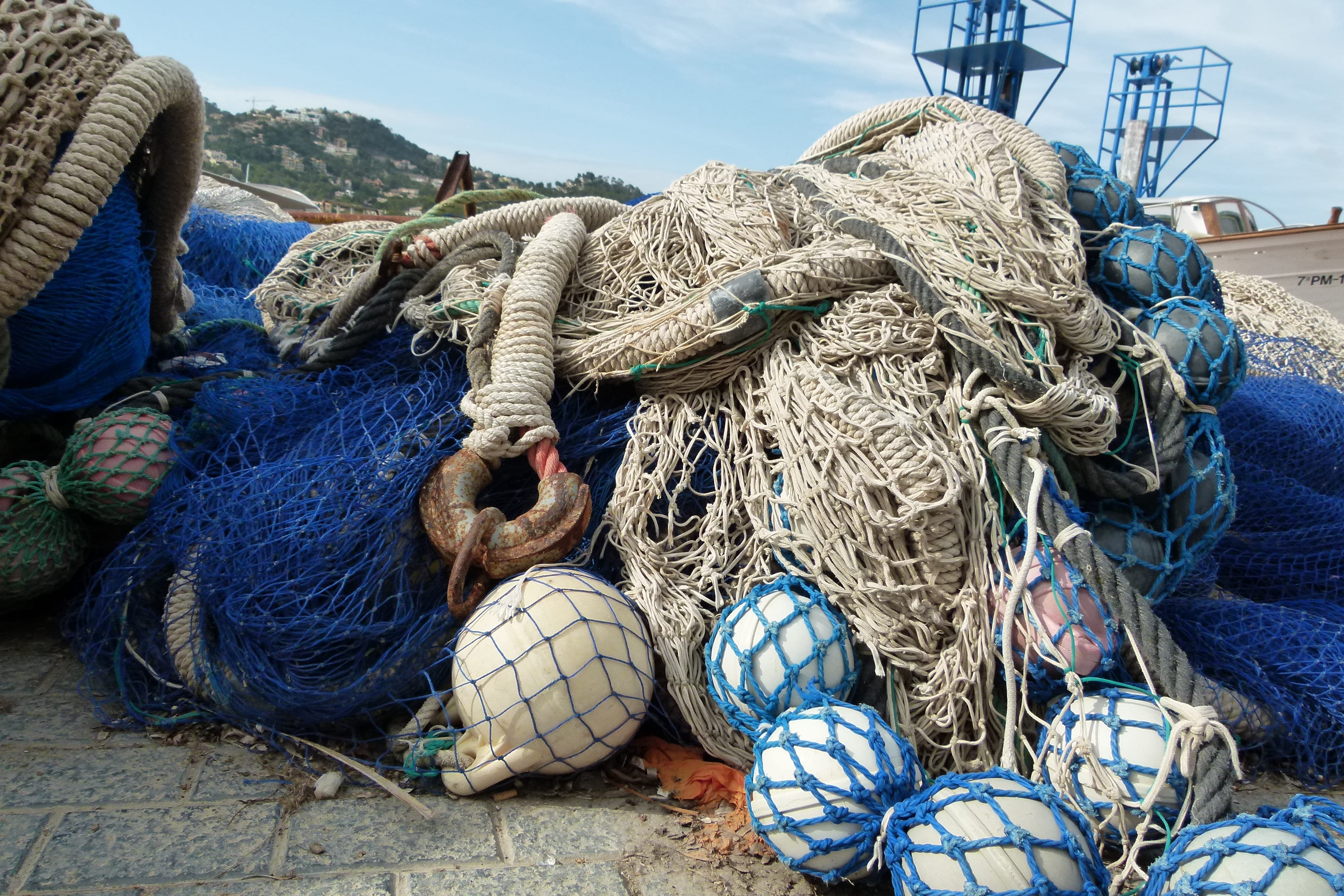 complexity, tangled, fishing rod, nature, nautical vessel, mediterranean, commercial fishing net, rod, sea, fishing industry, no people, harbor, mallorca, HD Wallpaper