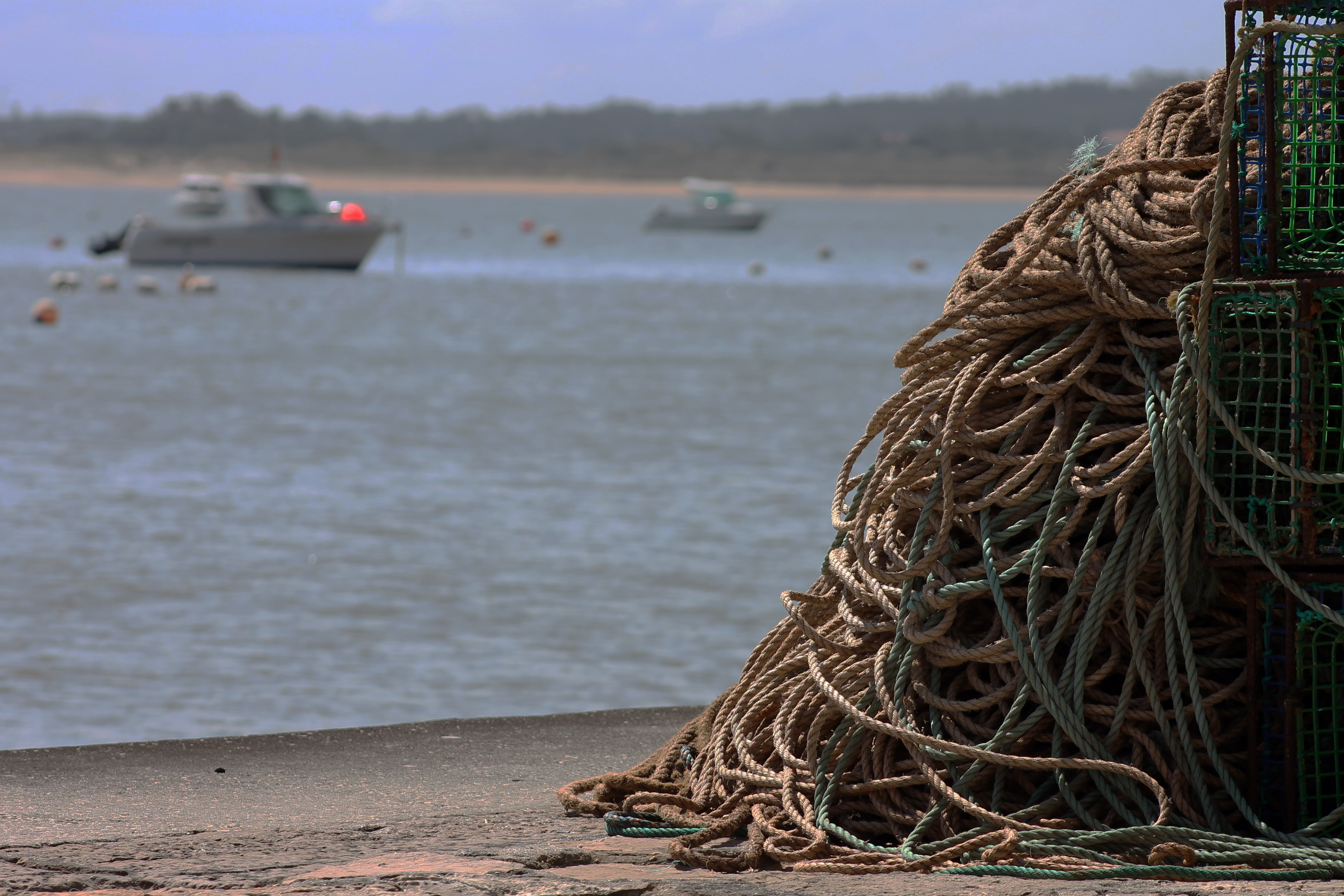 fishing net, sky, 4K, land, commercial fishing net, nautical vessel, sea, beach, fishing, transportation, water, nature, no people, day, ropes, outdoors, HD Wallpaper