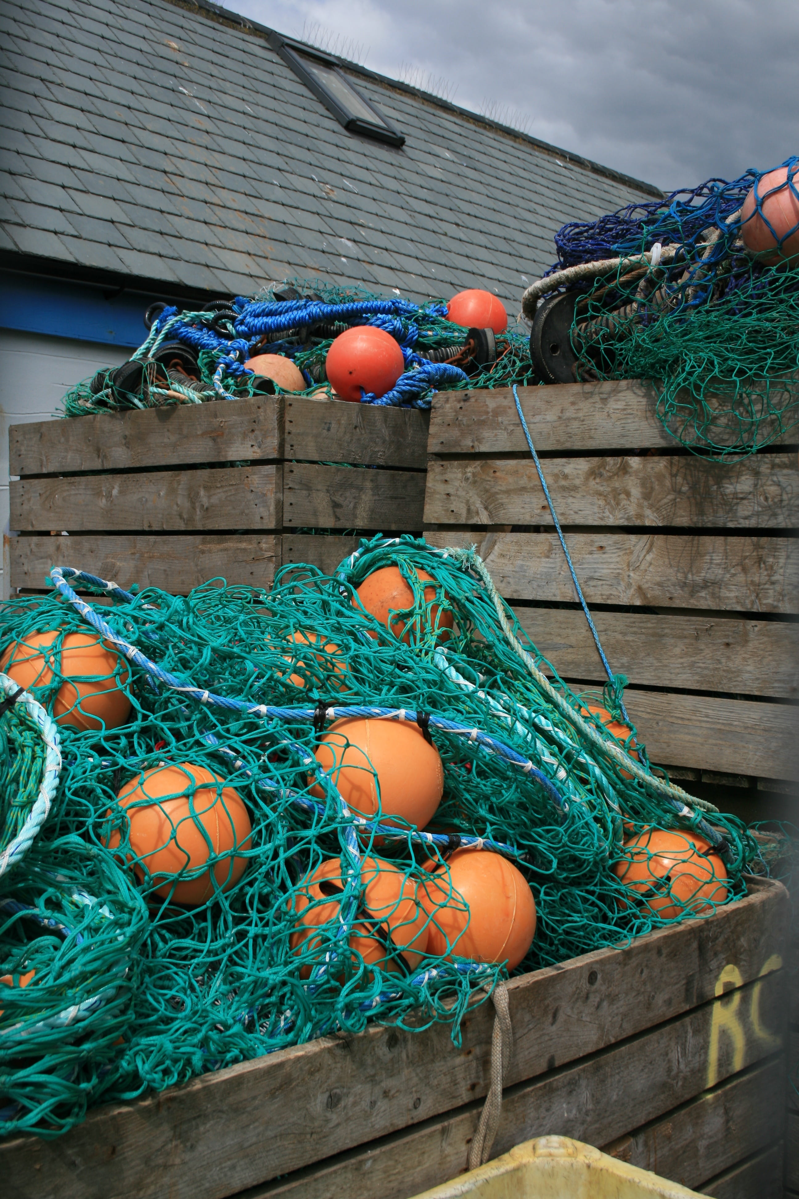 egg, no people, multi colored, fishing industry, building exterior, buoy, outdoors, bots, commercial Fishing Net, bouts, 4K, food, hanging, close-up, nature, Phone HD Wallpaper