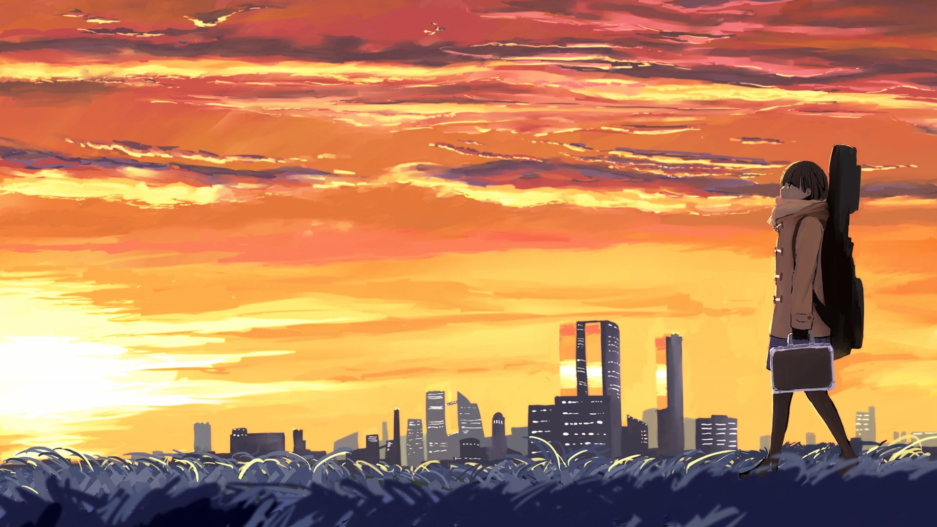 leisure activity, 1080P, Japan, sky, modern, urban skyline, real people, architecture, tower, representation, sunset, building exterior, city, tall - high, HD Wallpaper