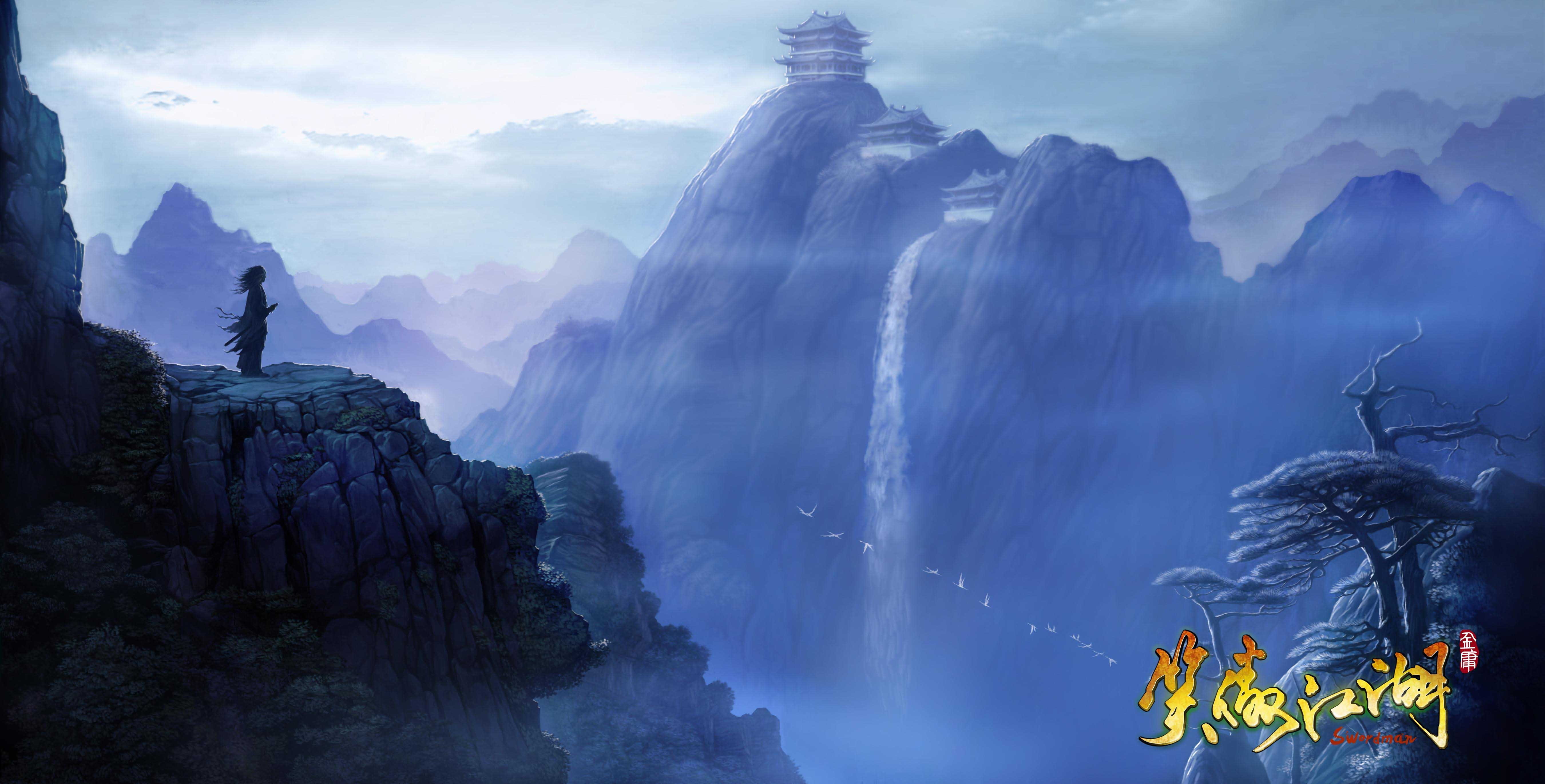 online, hero, outdoors, tranquil scene, Heroes, 5401x2741 px, poster, fantasy, rpg, WuXia, travel, action, 5K, nature, samurai, solid, kung, warrior, fog, HD Wallpaper