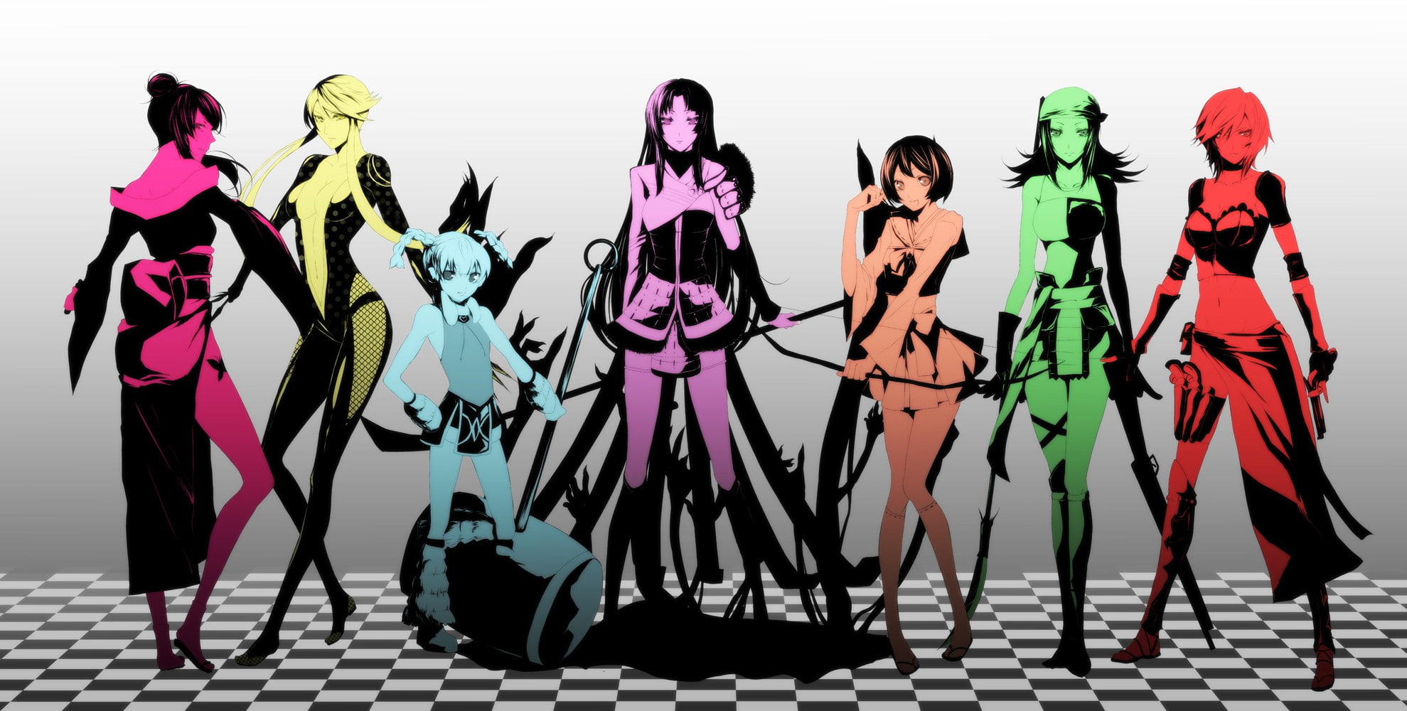 hairstyle, glamour, Sengoku Basara, studio shot, fashion, looking at camera, anime, portrait, group of people, young women, adult, people, standing, 1080P, HD Wallpaper