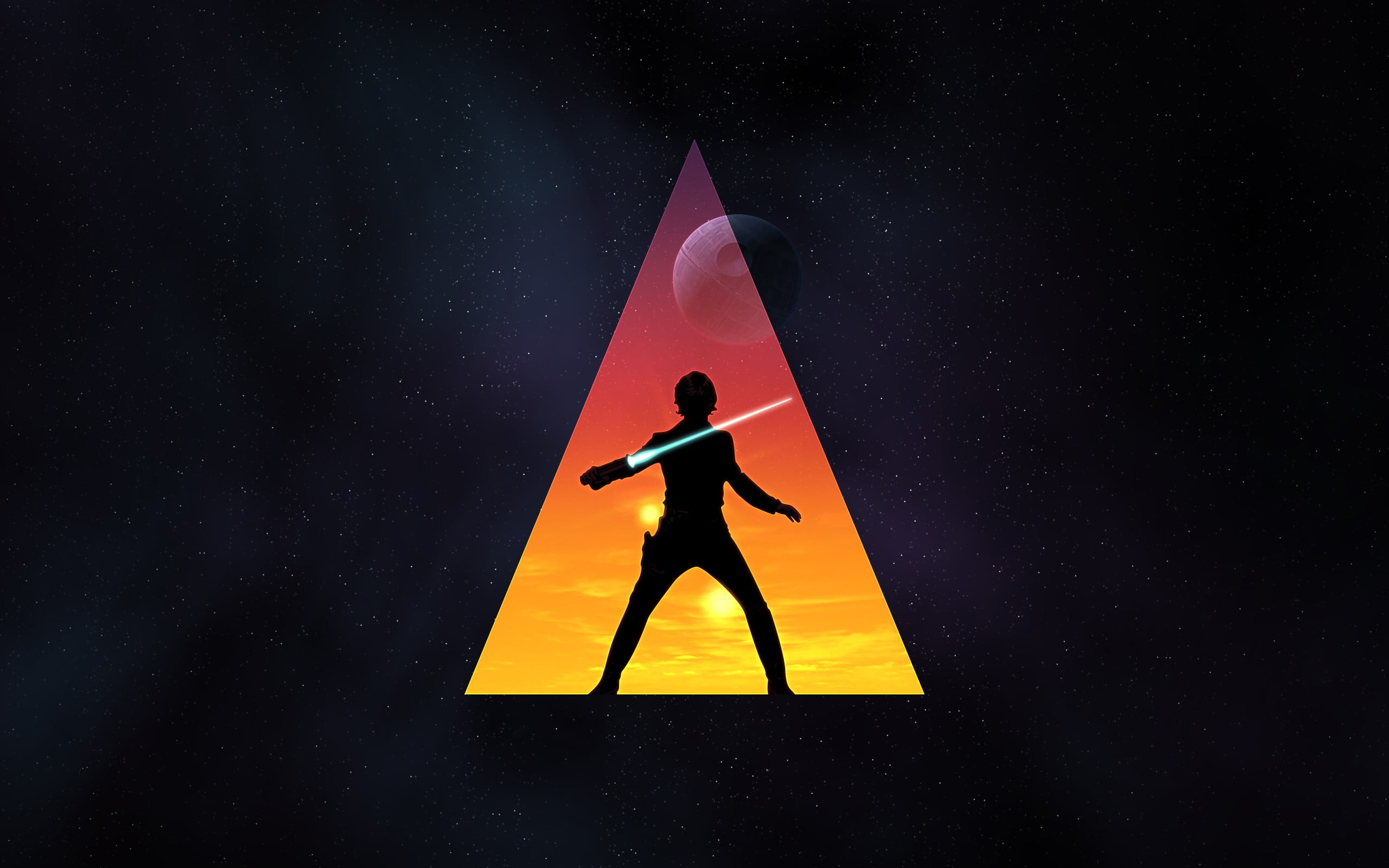 swordsman, men, galaxy, one person, sign, yellow, nature, illustration, Star Wars, space, star, night, star field, full length, astronomy, outdoors, 2K, HD Wallpaper