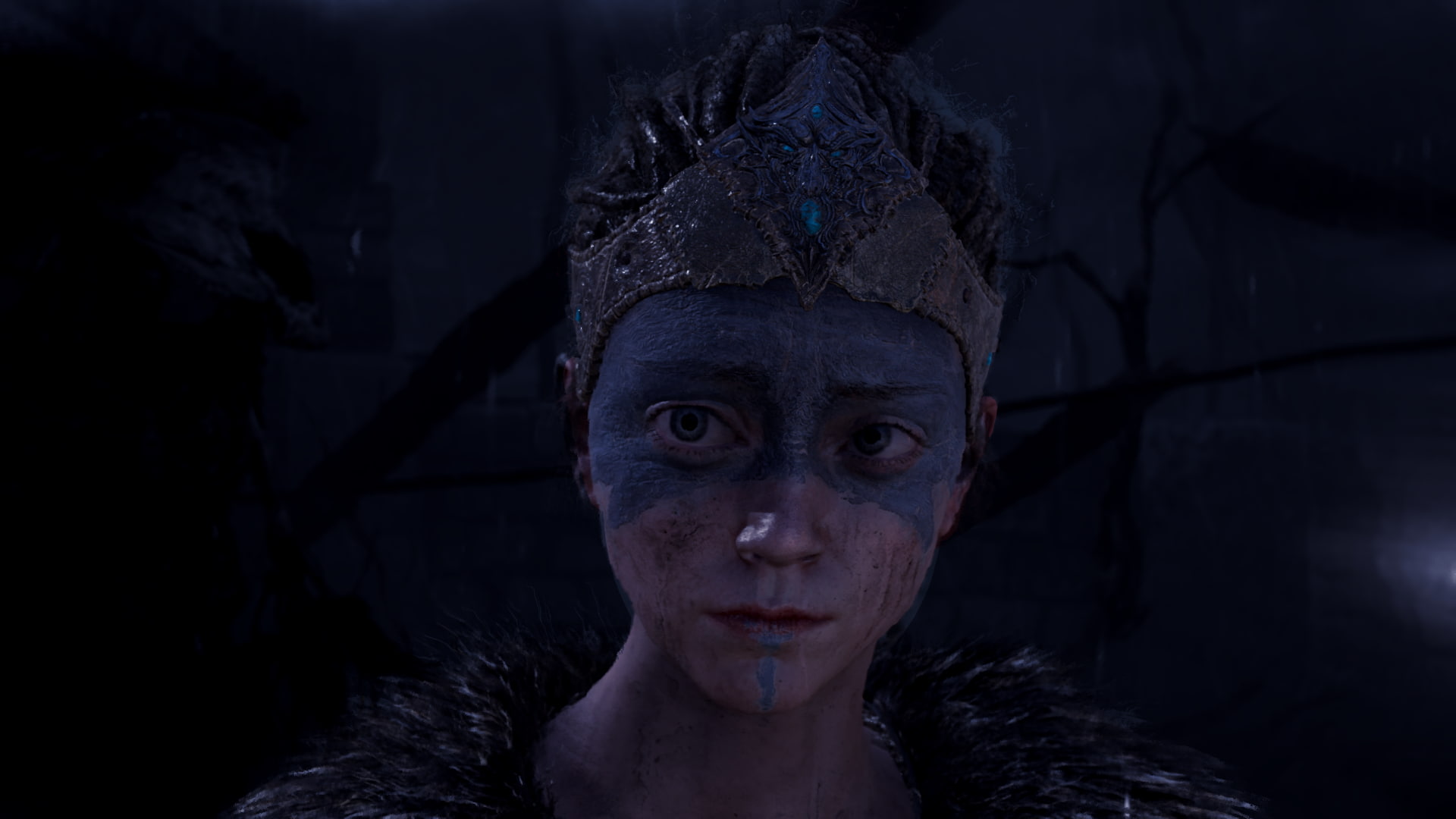 front view, young adult, mystery, beautiful woman, beauty, human body part, portrait, Senua, dark, Hellblade: Senuas Sacrifice, 1080P, headshot, indoors, HD Wallpaper