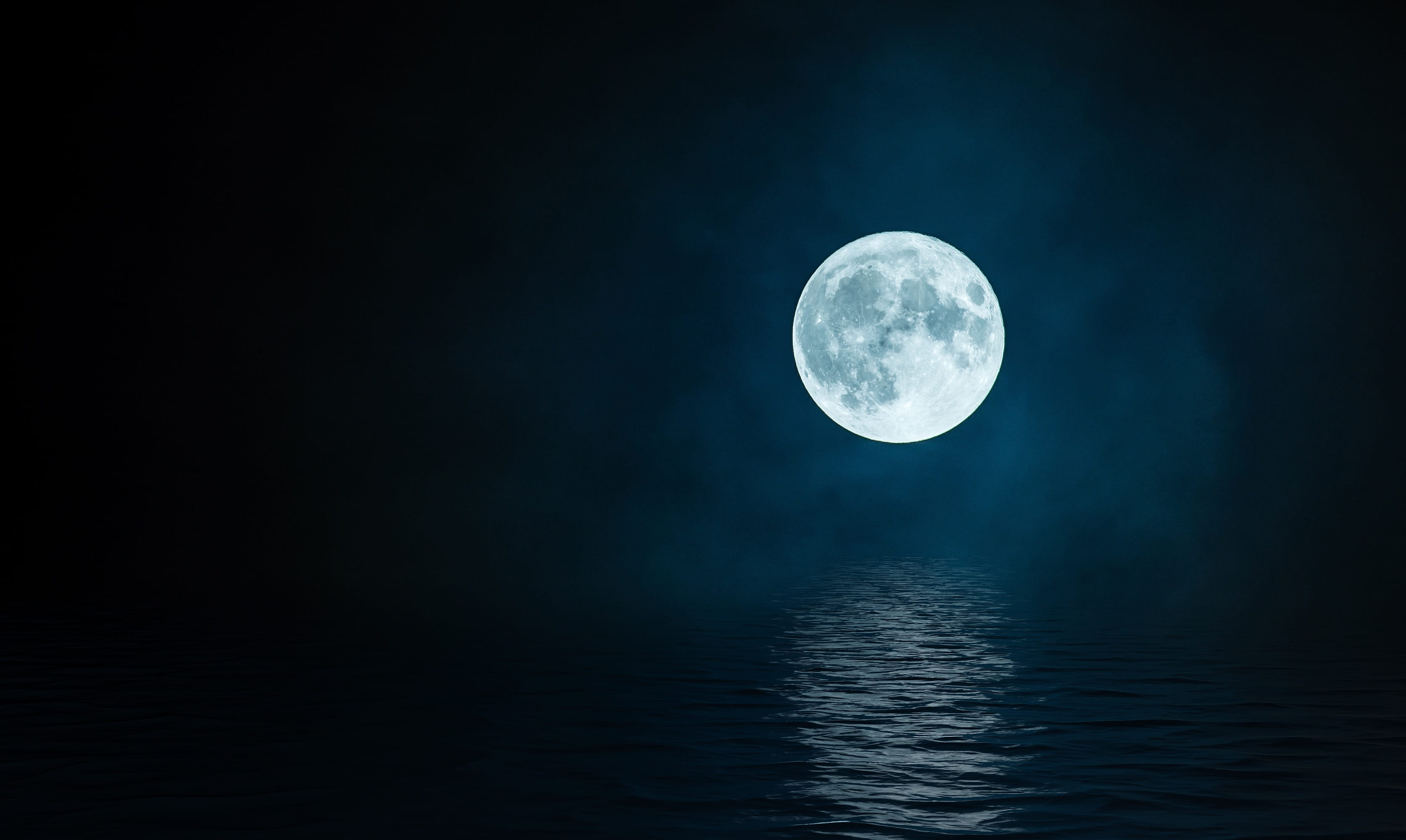 sea, in the evening, the atmosphere, tranquil scene, scenics - nature, blue, full moon, astronomy, beauty in nature, landscape, space, luna, no people, HD Wallpaper