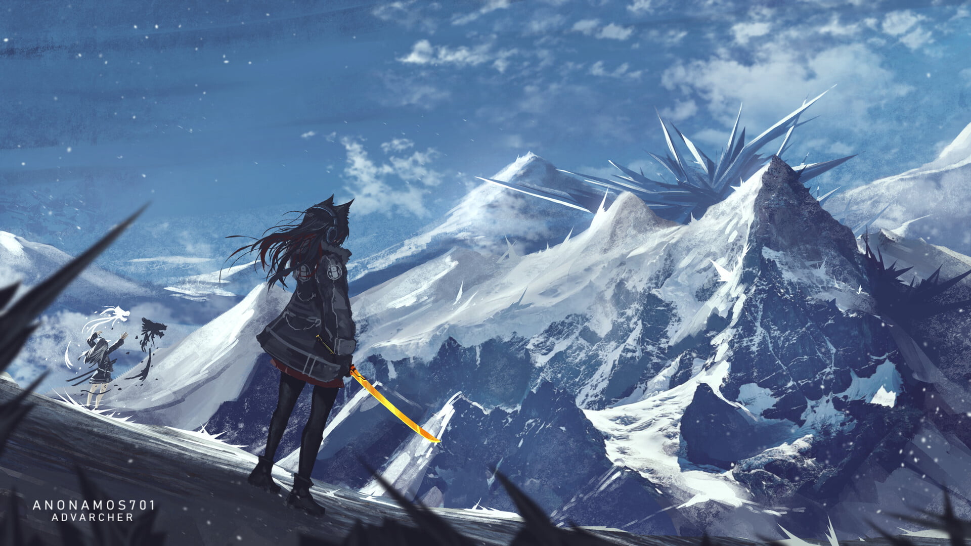 snow, mountains, Arknights, fantasy art, 1080P, HD Wallpaper
