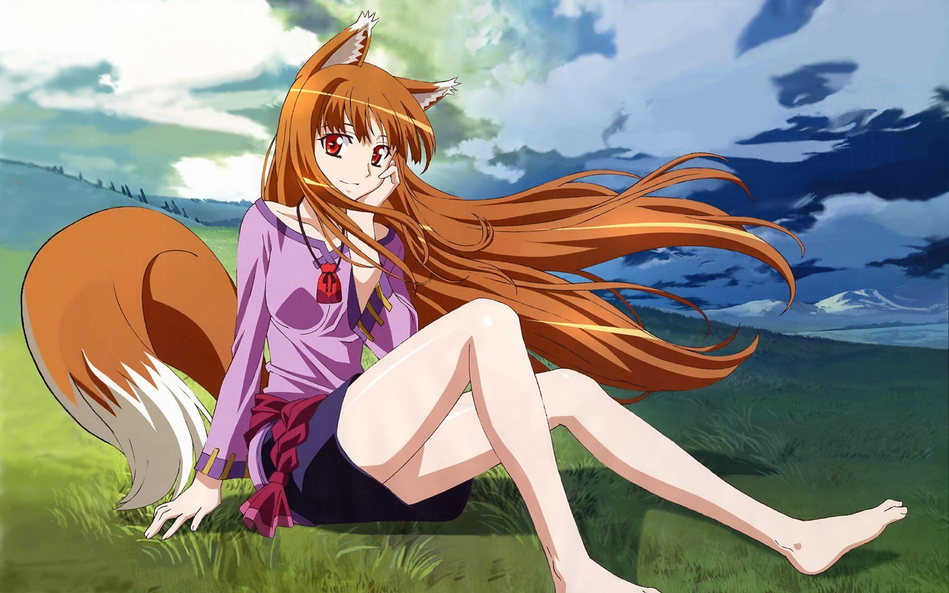women, hairstyle, day, plant, front view, clothing, leisure activity, Spice and Wolf, sky, art and craft, anime girls, nature, 1080P, one person, Holo, HD Wallpaper