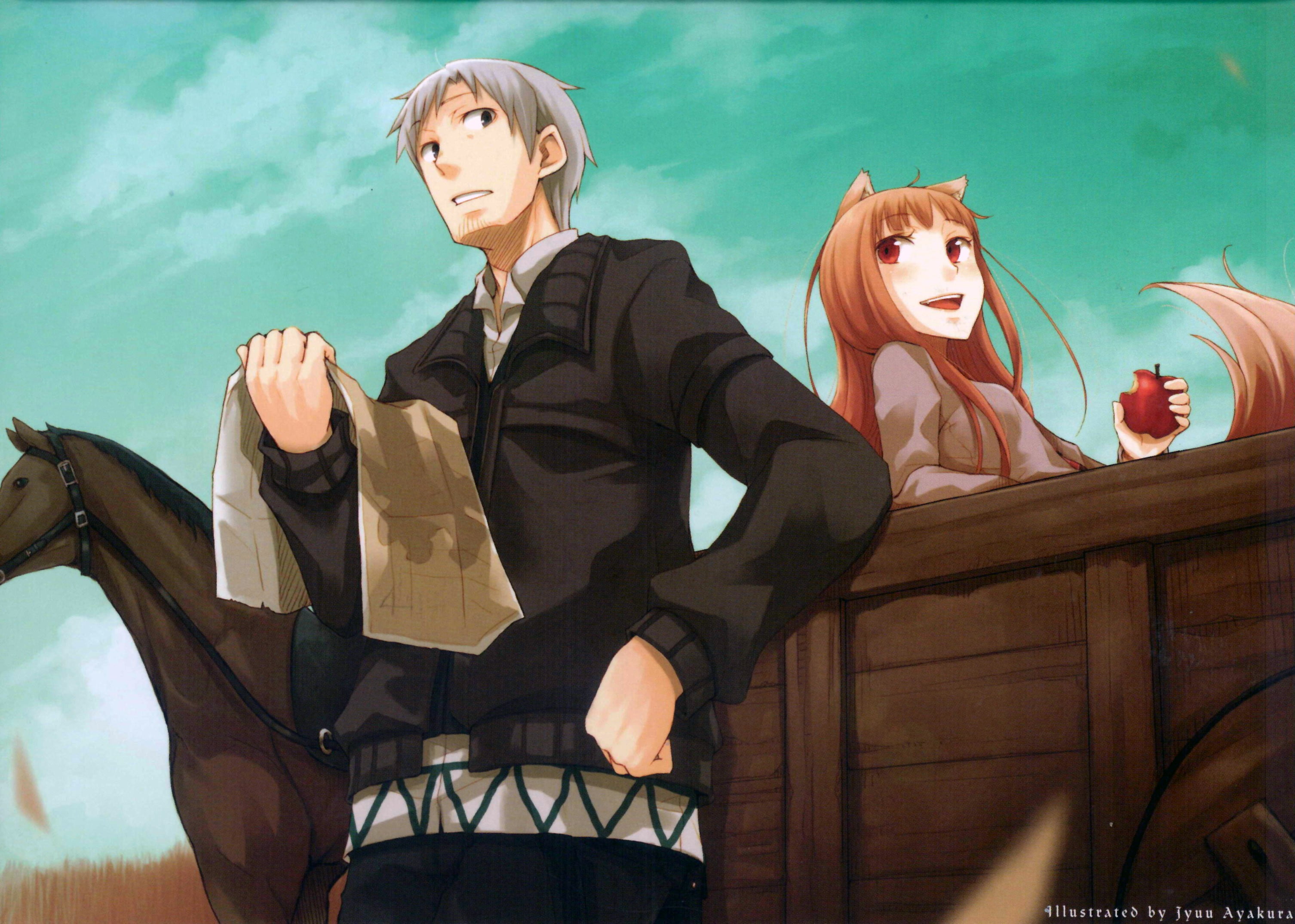 beautiful woman, bizarre, fun, people, blond hair, women, seat, Spice and Wolf, mammal, animal wildlife, humor, water, 2K, anime, nature, Holo, young adult, HD Wallpaper
