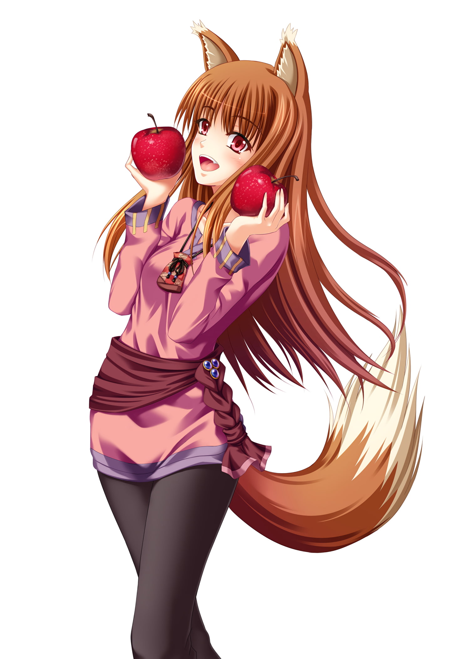 beautiful people, looking at camera, hair, fashion, anime girls, females, animal ears, one person, beautiful woman, young adult, Spice and Wolf, Holo, hairstyle, Phone HD Wallpaper