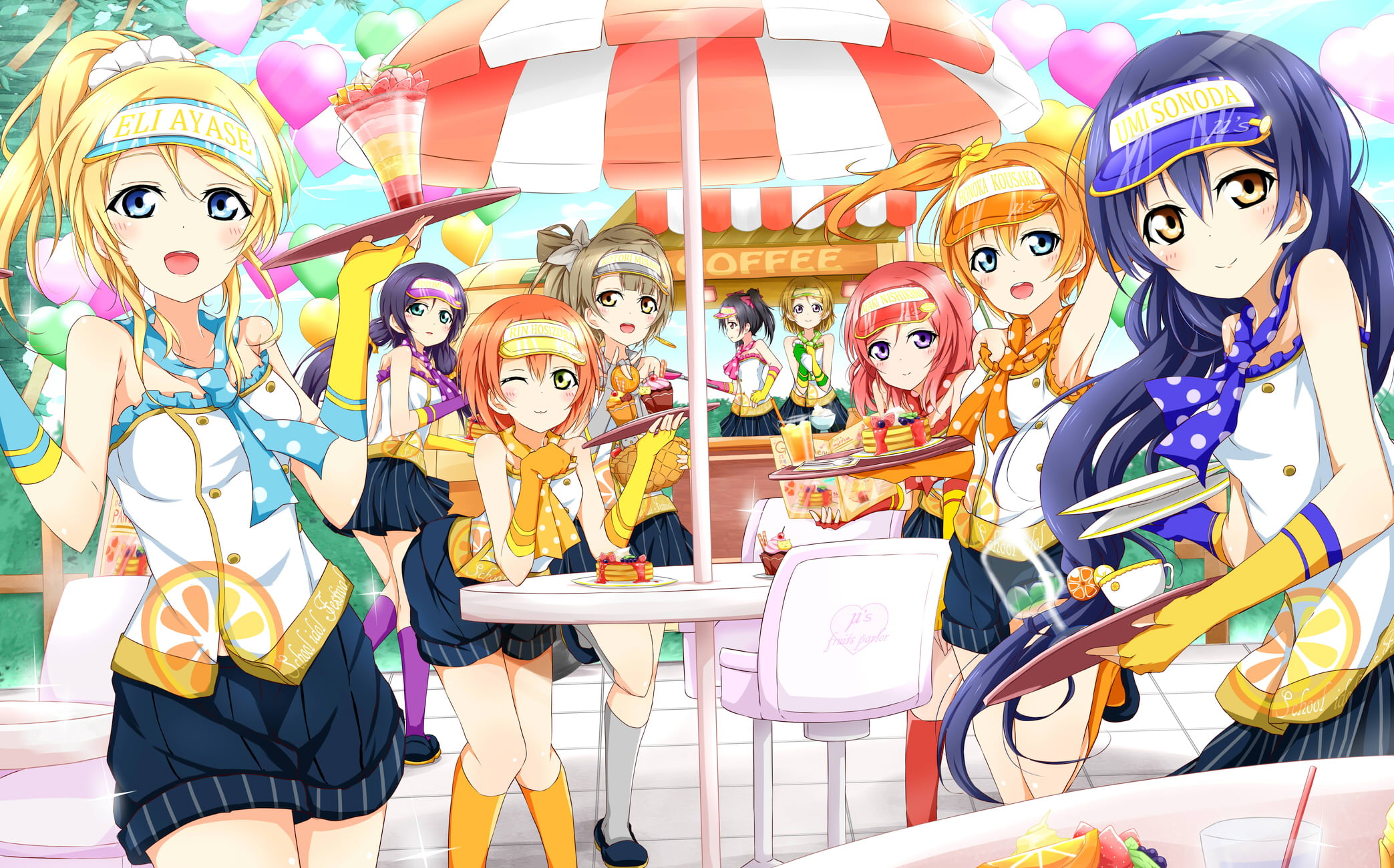 short hair, Minami Kotori, 1080P, Kousaka Honoka, arts culture and entertainment, multi colored, creativity, female likeness, choice, purple, festival, HD Wallpaper