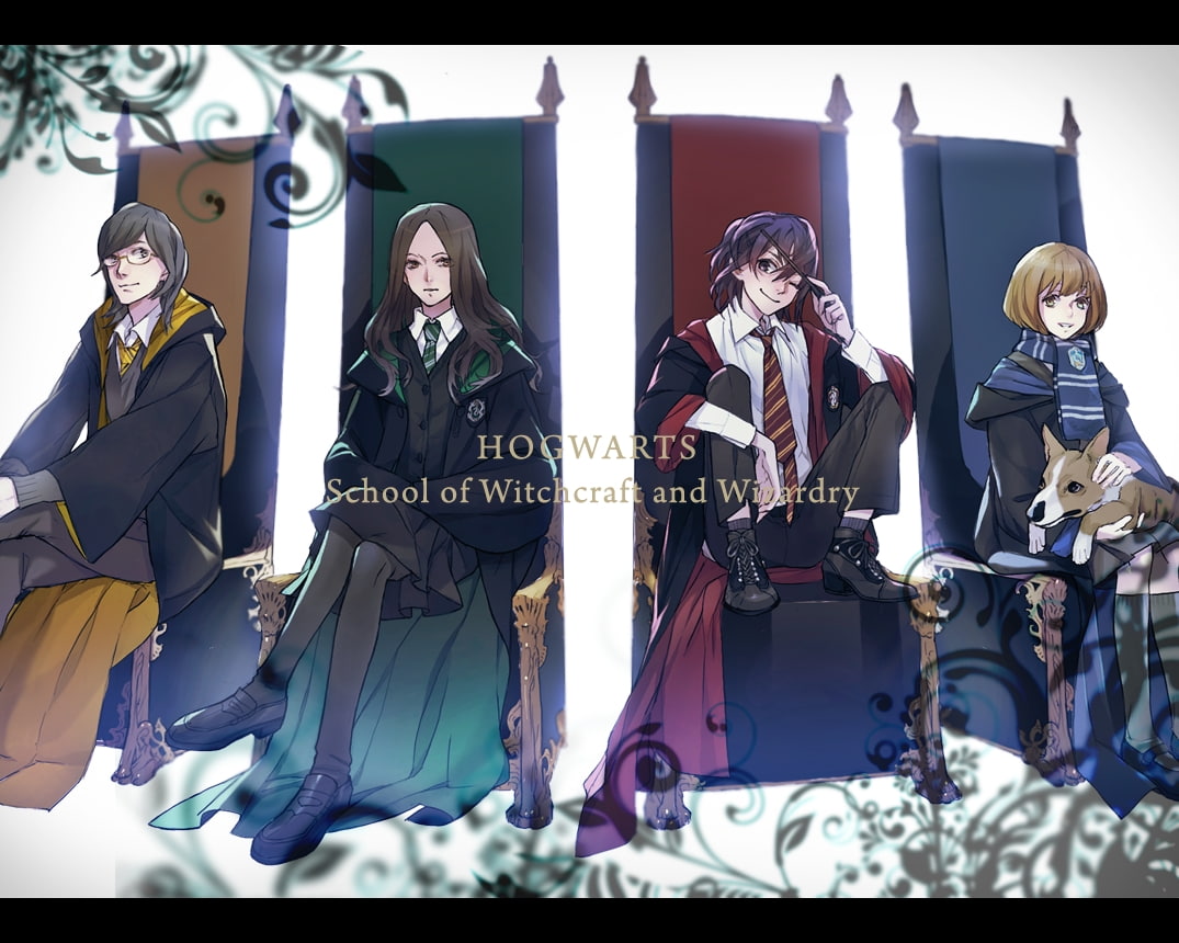 art, animals, 480P, dogs, ravenclaw, hufflepuff, slytherin, x, gryffindor, harry, houses, potter, hogwarts, hd, HD Wallpaper