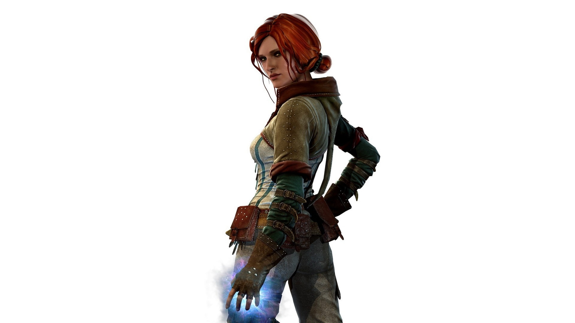 The Witcher, young adult, three quarter length, standing, weapon, holding, leisure activity, orange, woman, armed forces, uniform, looking away, video game characters, HD Wallpaper
